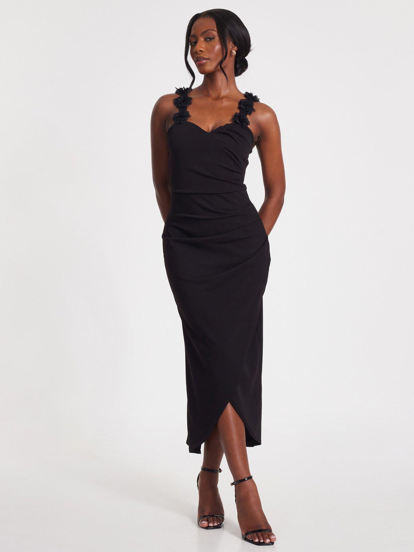 undefined Black Floral Trim Midaxi Dress