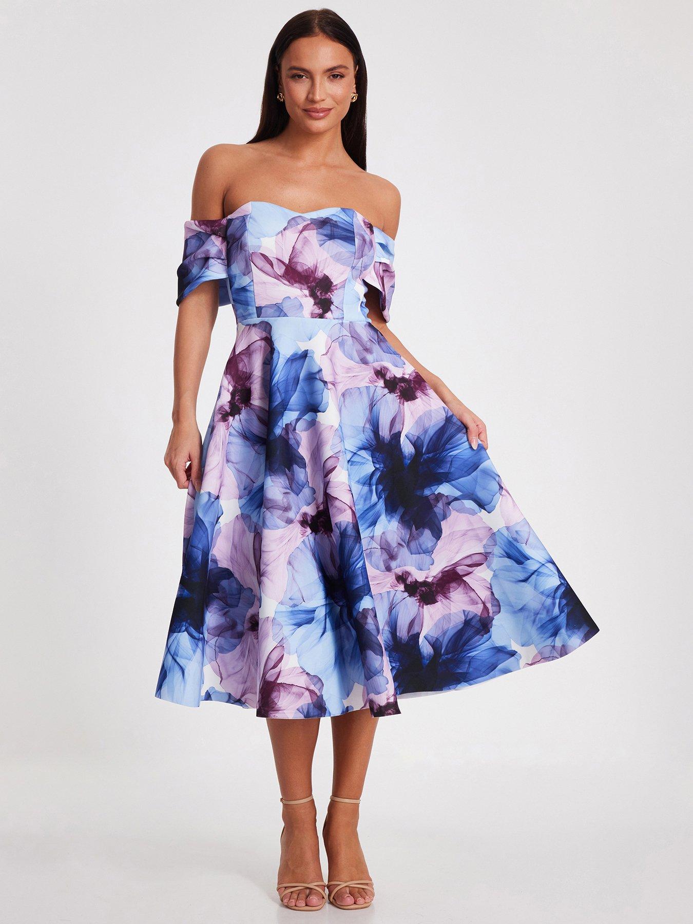 undefined Light Blue Floral Skater Dress