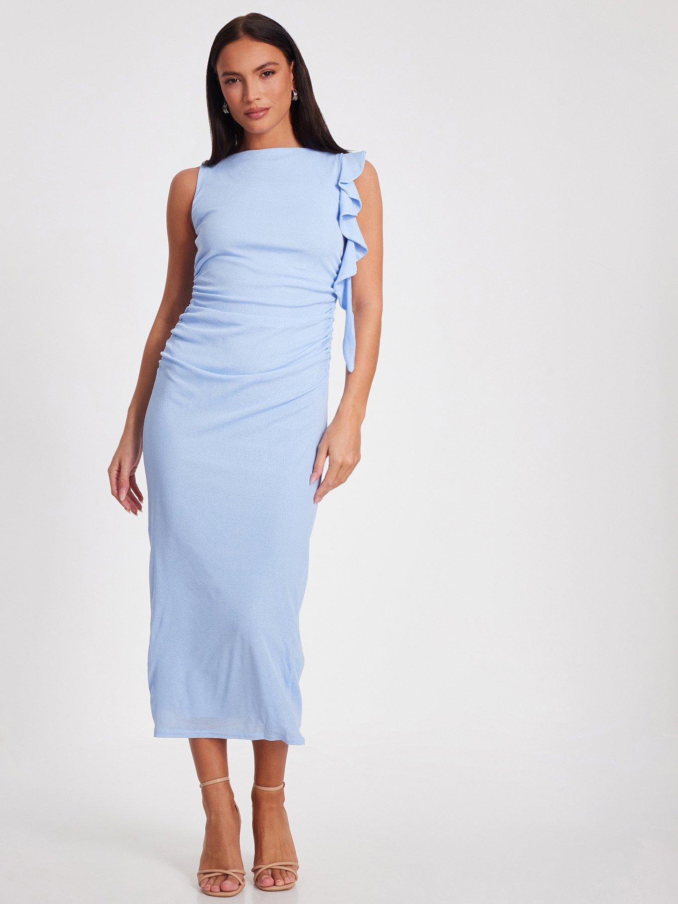 undefined Pale Blue Frill Midi Dress