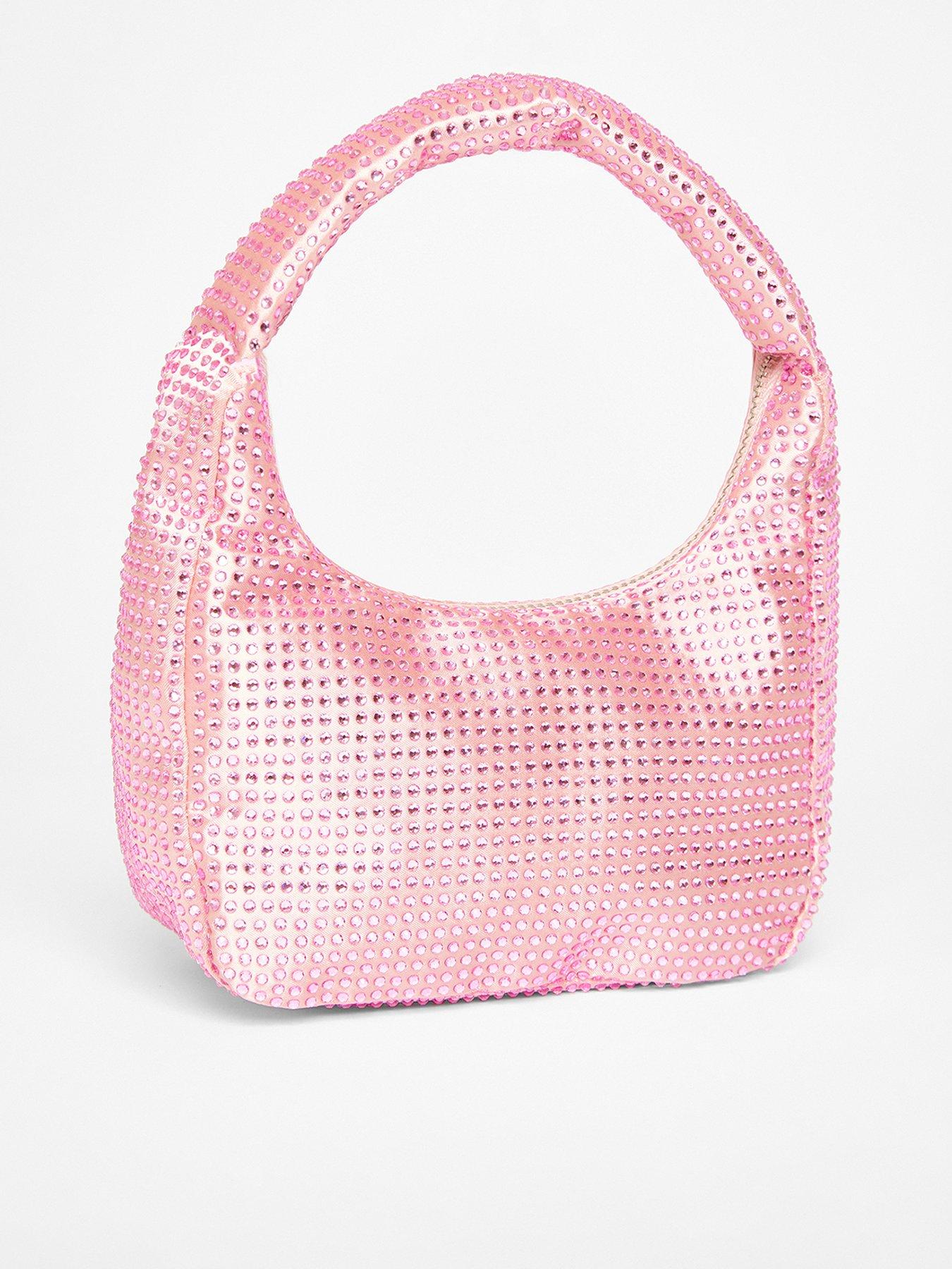 quiz-pink-satin-diamante-bag