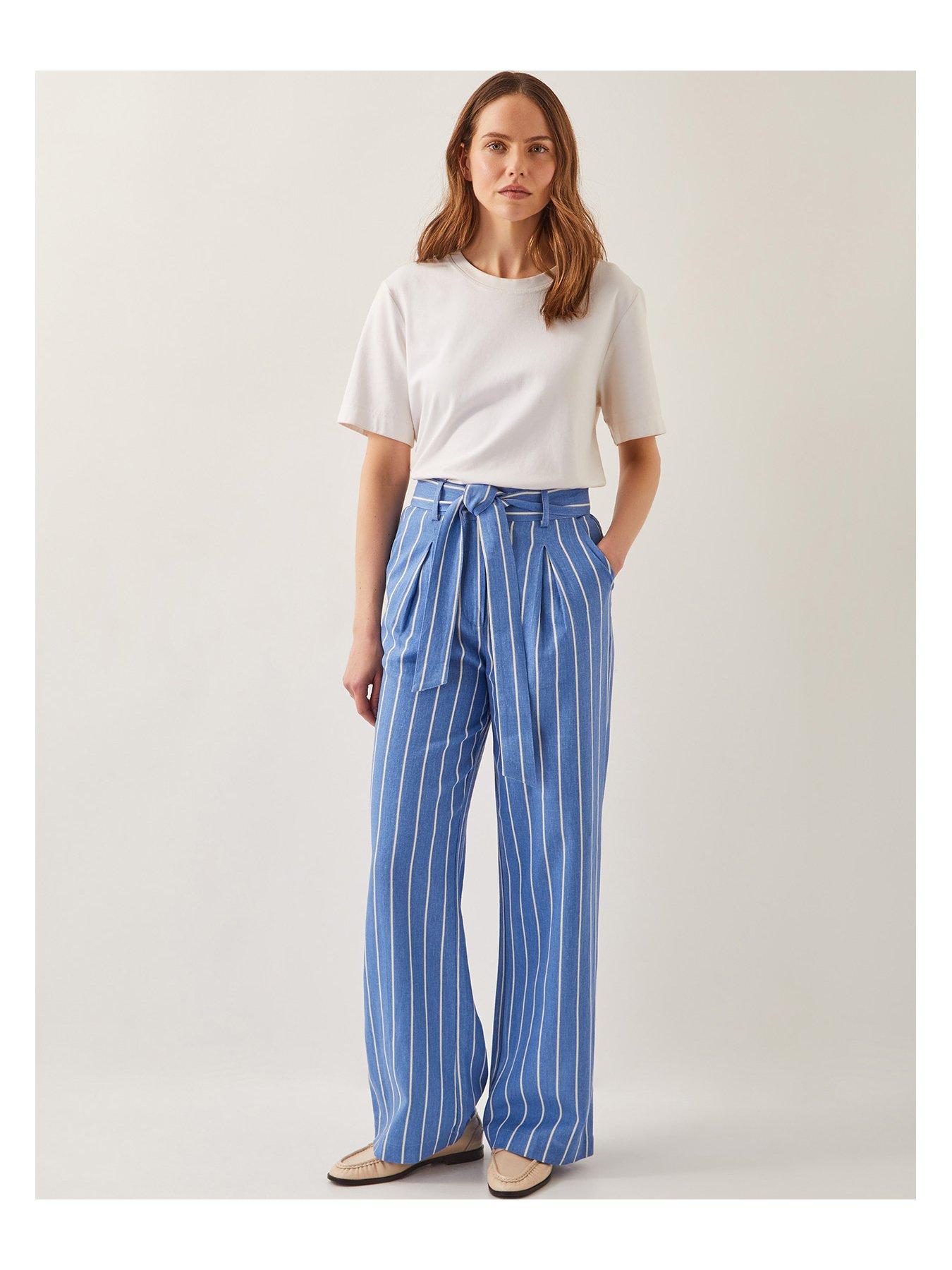  image of monsoon-susan-stripe-trousers-blue