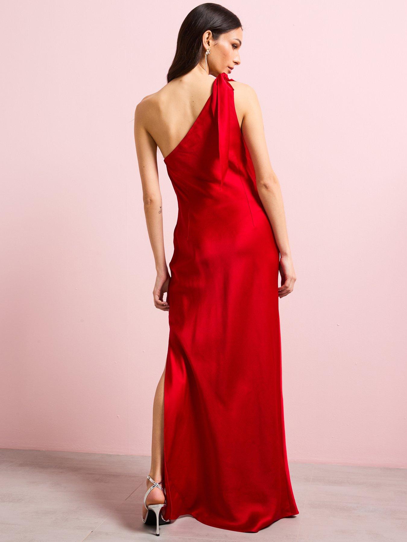  image of mango-satin-dress-with-asymmetric-neck-red
