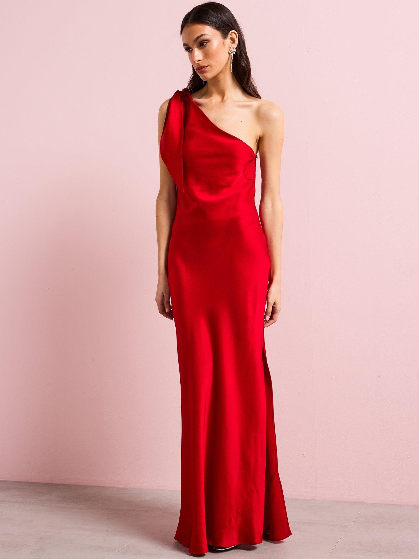  image of mango-satin-dress-with-asymmetric-neck-red