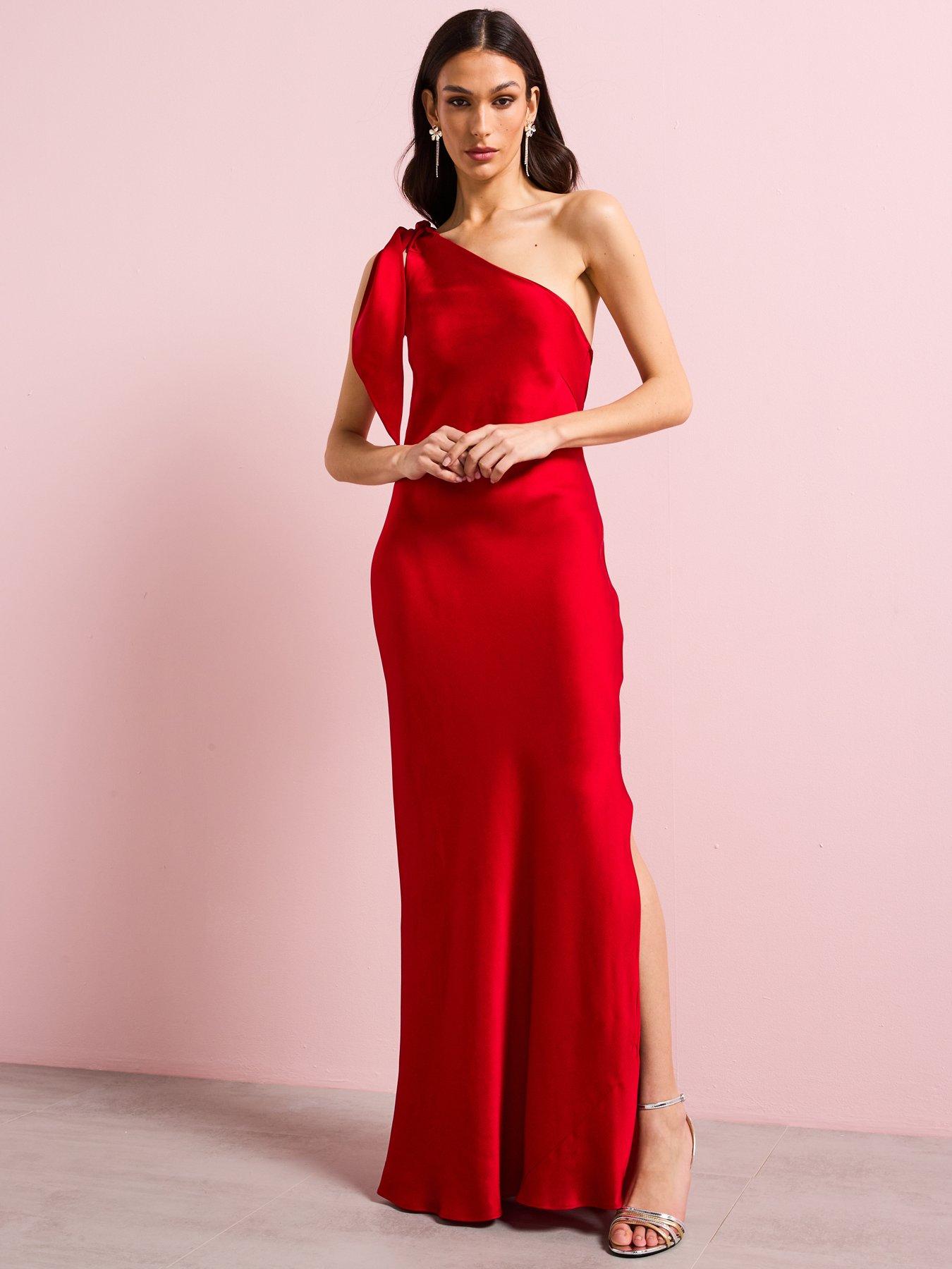 image of mango-satin-dress-with-asymmetric-neck-red