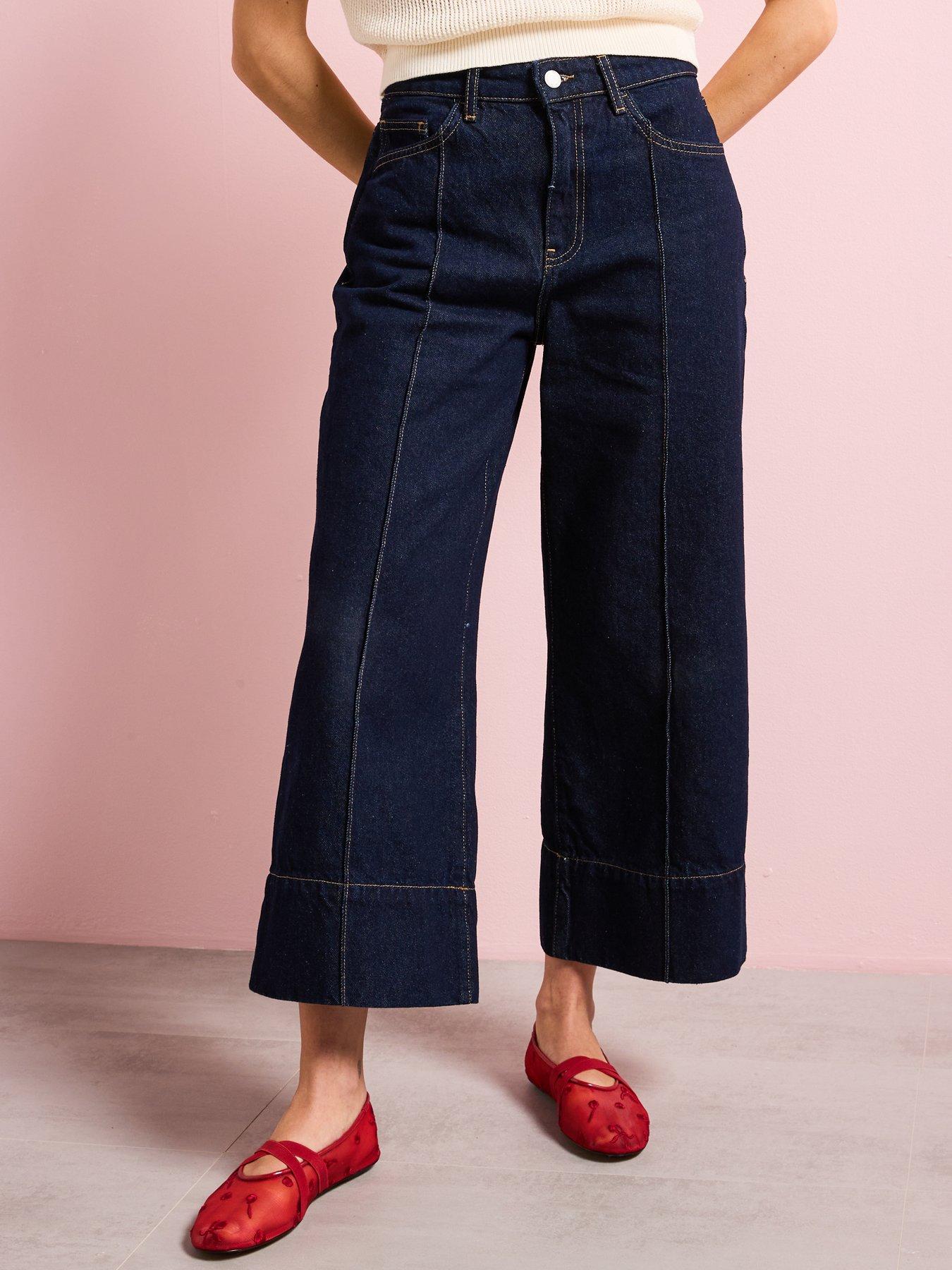 stillFront image of mango-widenbspleg-cropped-seam-jeans-dark-indigo-wash