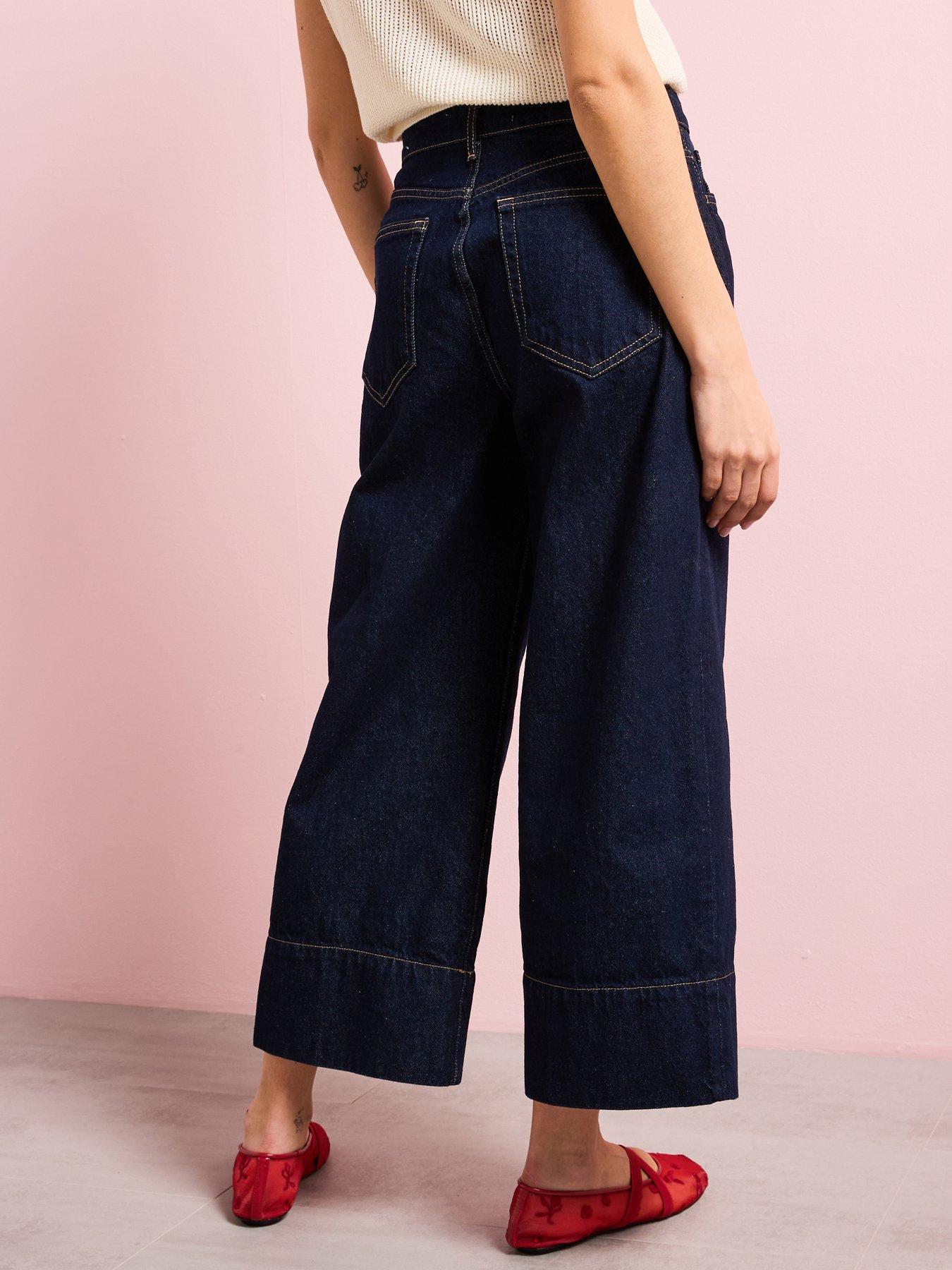  image of mango-widenbspleg-cropped-seam-jeans-dark-indigo-wash