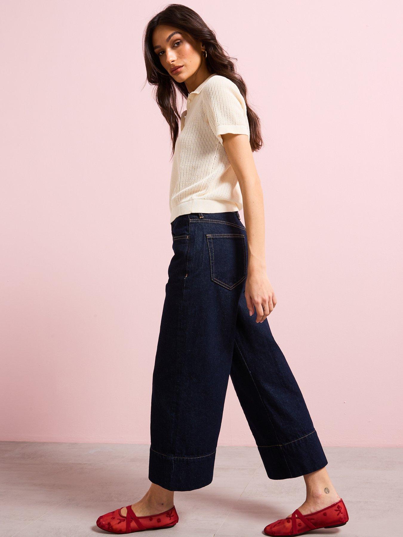  image of mango-widenbspleg-cropped-seam-jeans-dark-indigo-wash