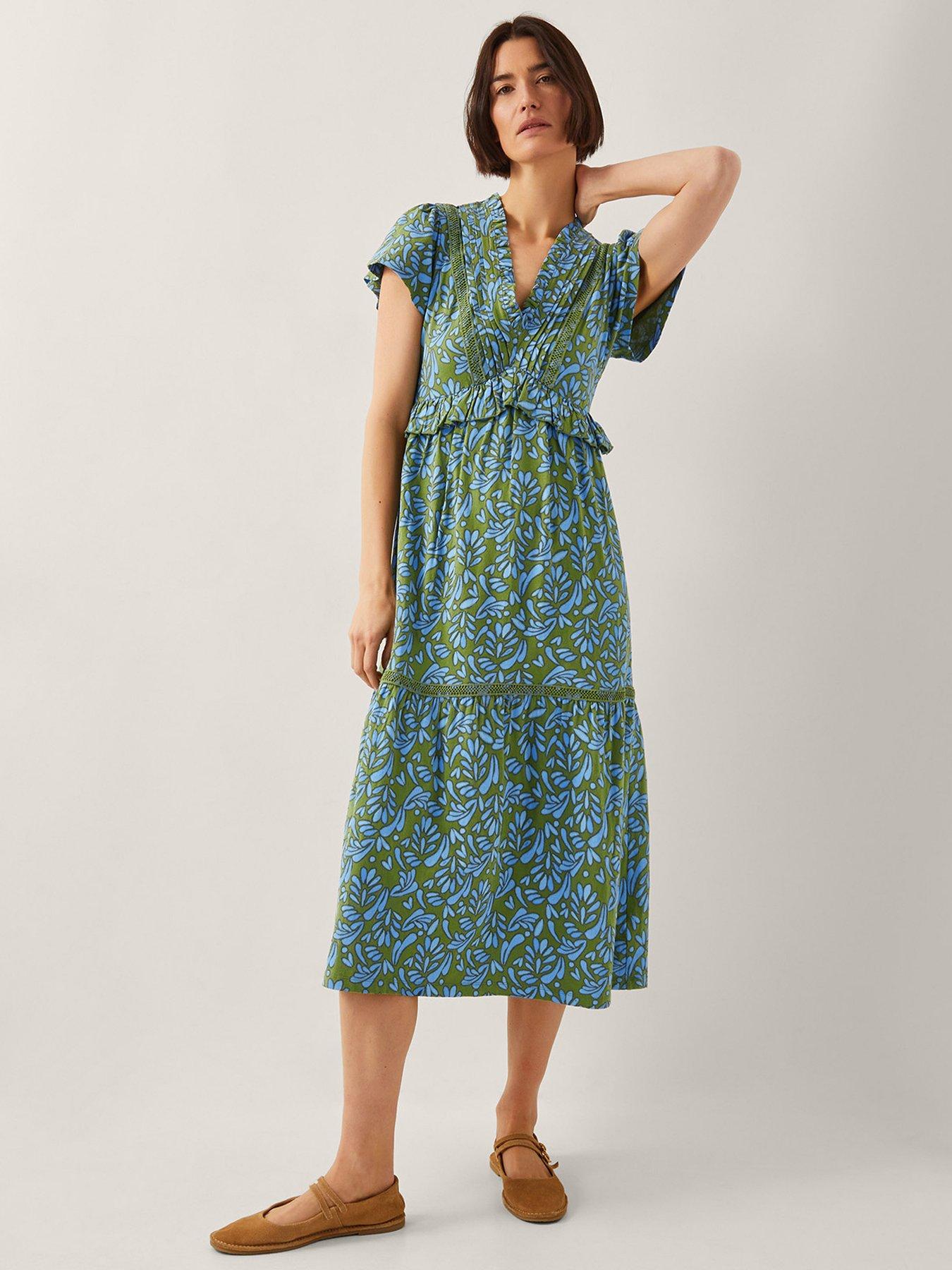 Monsoon Bryony Print Jersey Dress Green Littlewoods