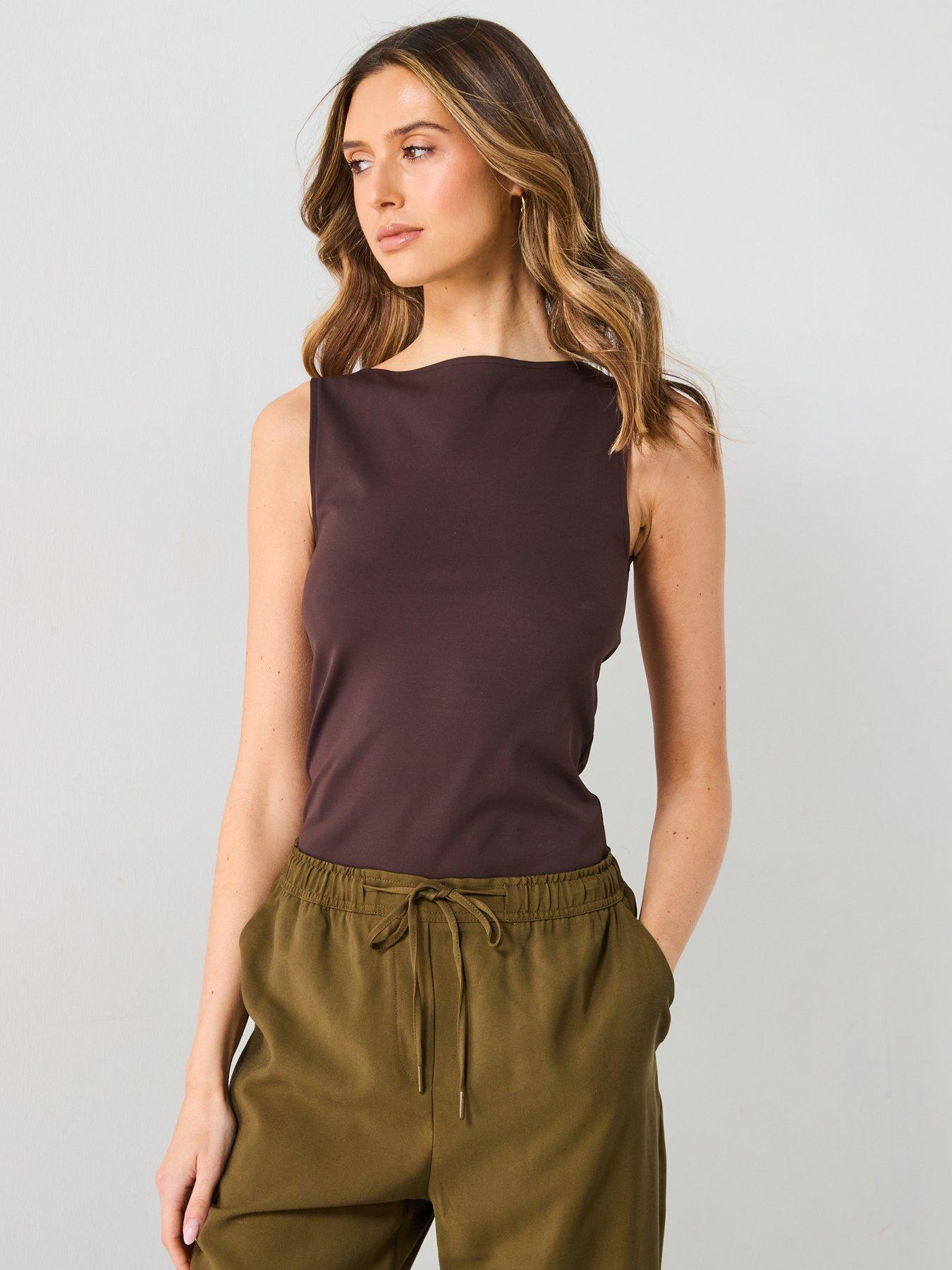  image of mango-boat-neck-vest-brown