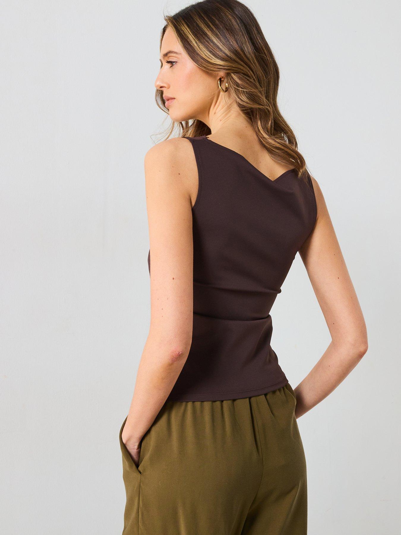  image of mango-boat-neck-vest-brown