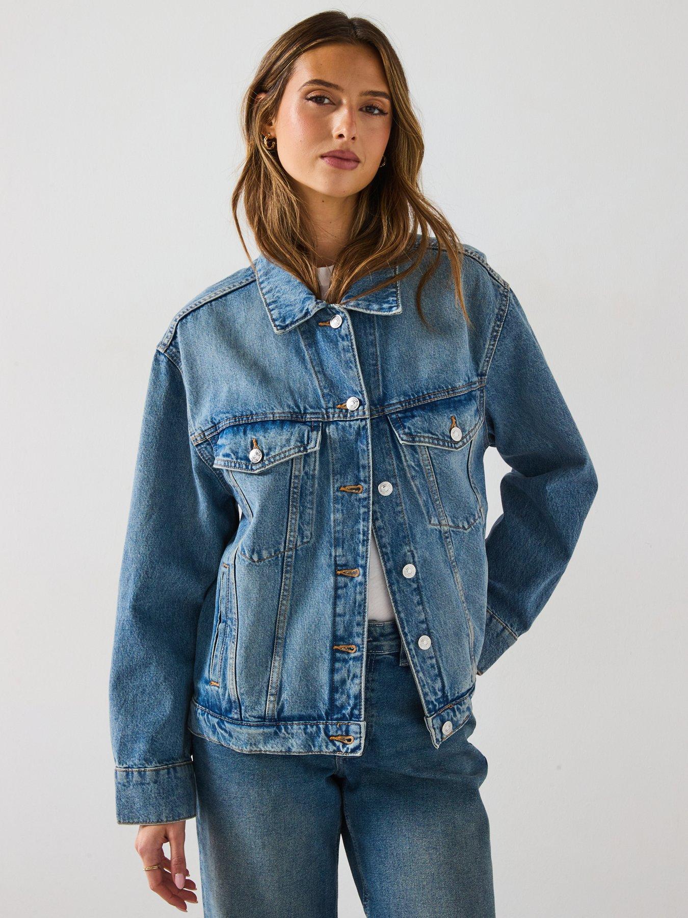 Mango Oversized Denim Jacket With Pockets - Blue