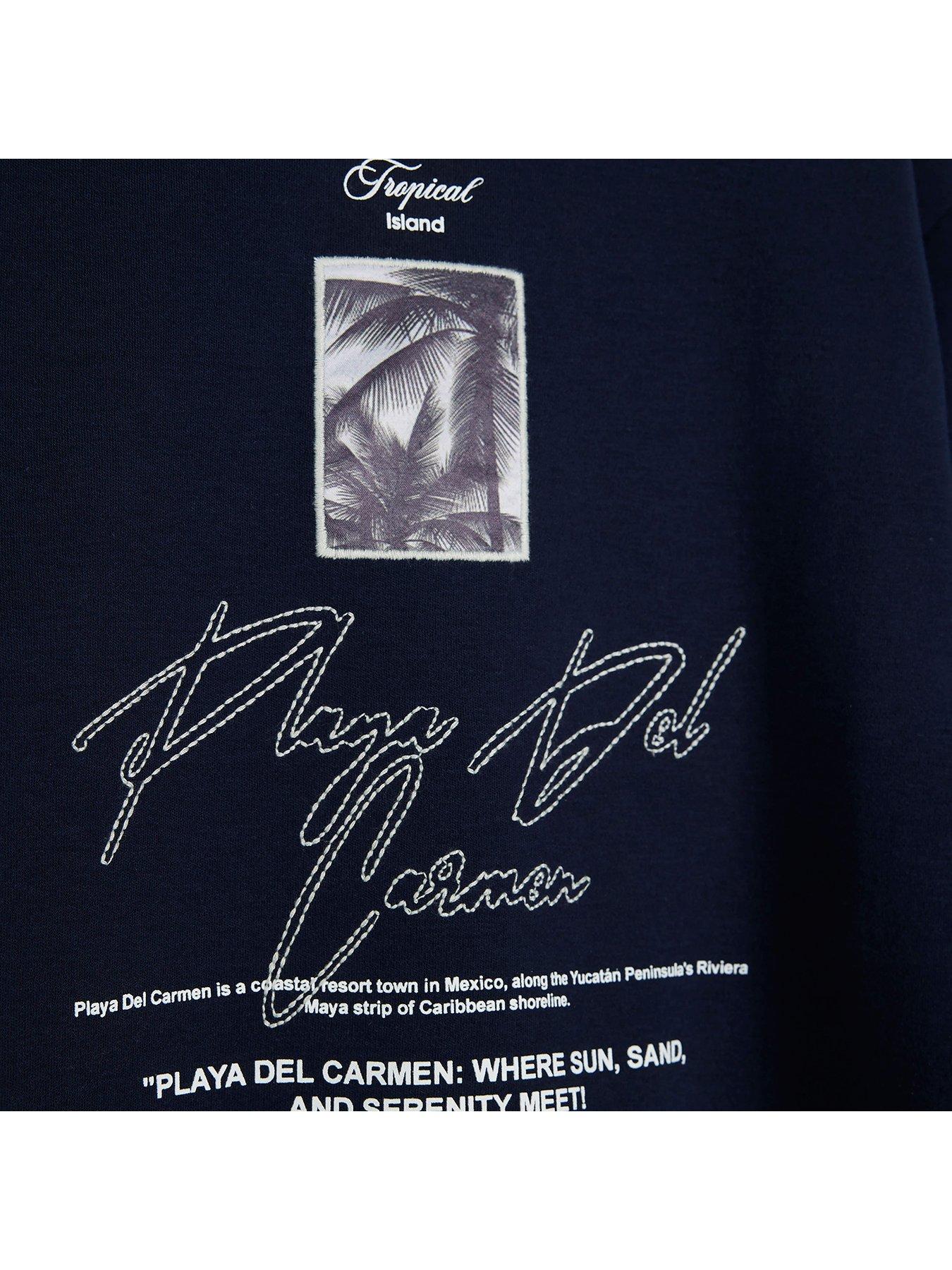 Image 4 of 5 of River Island Mini Boy Palm Tree Patch T-shirt And Shorts Set - Navy