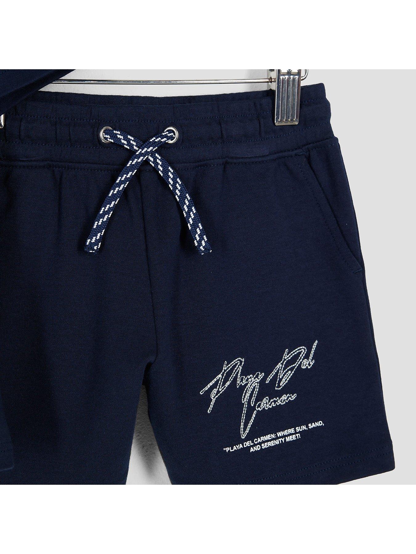 Image 5 of 5 of River Island Mini Boy Palm Tree Patch T-shirt And Shorts Set - Navy