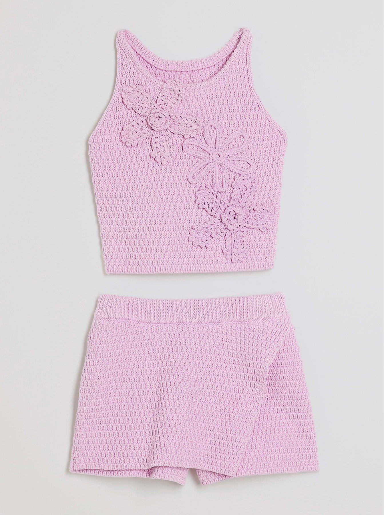  image of river-island-mini-girl-crochet-floral-set-purple