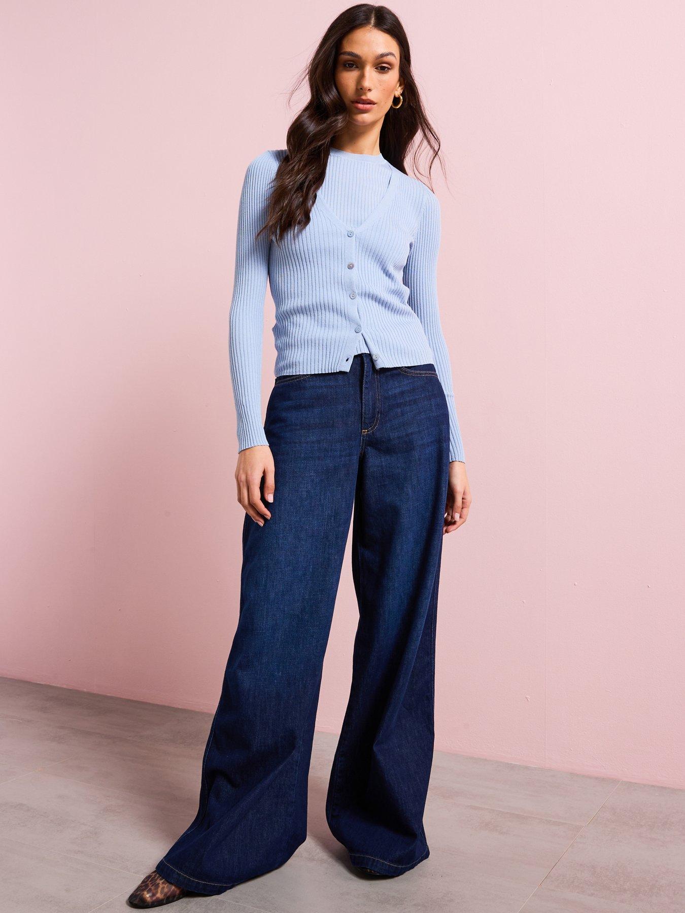  image of mango-ribbed-knit-top-blue