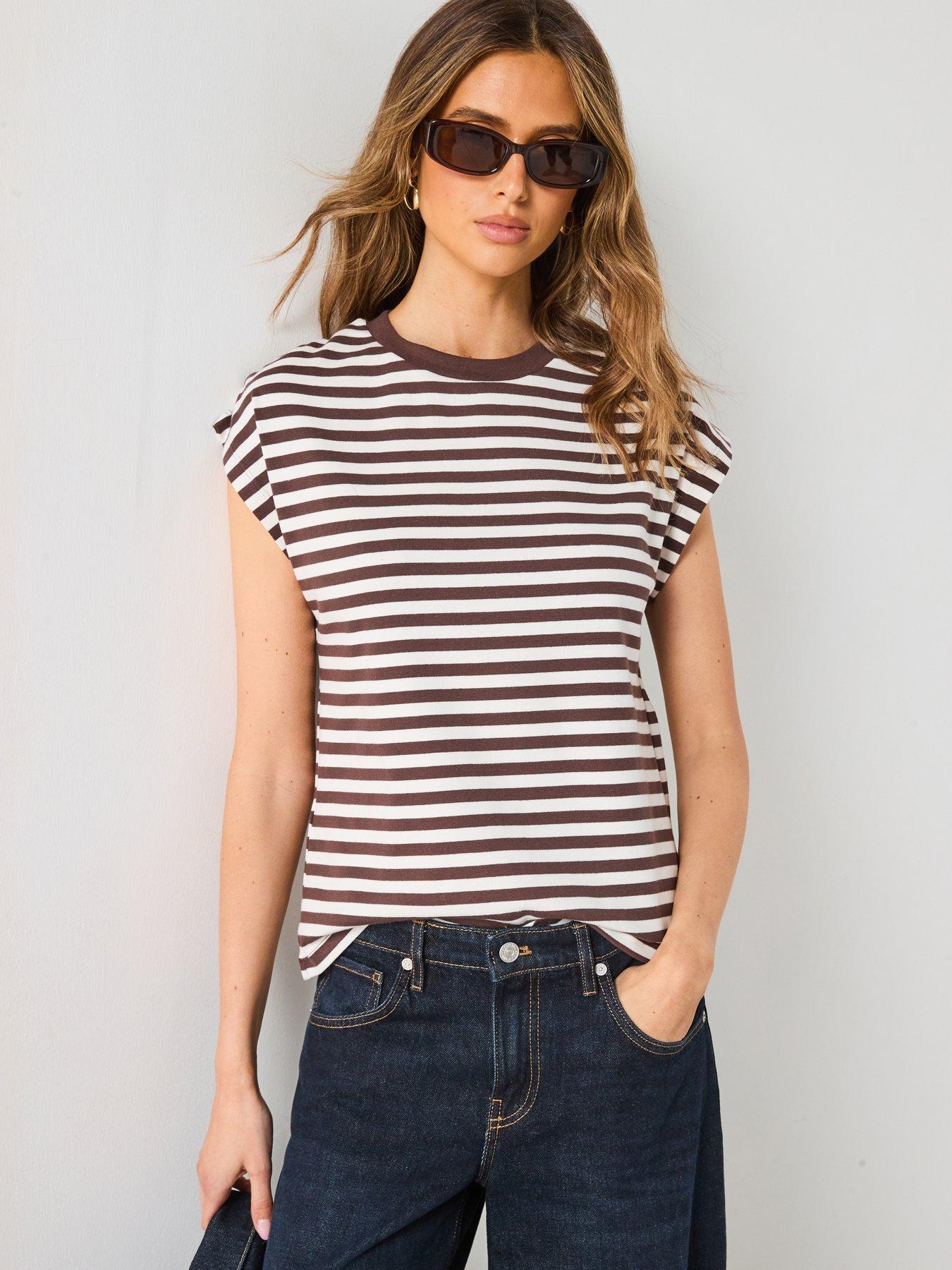 mango-striped-short-sleeved-t-shirt-brown