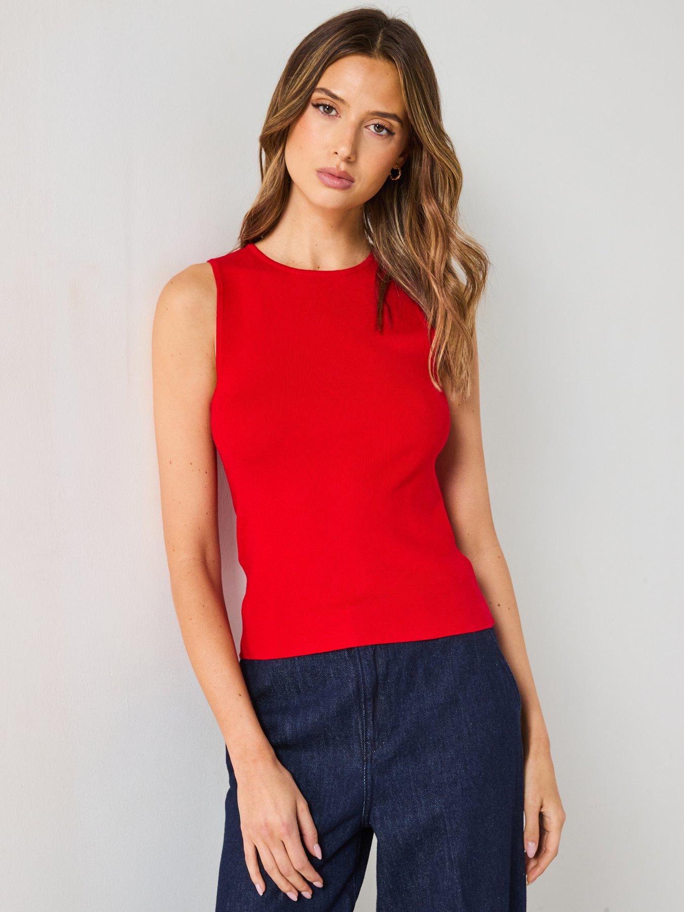 Mango Sleeveless Fitted Knitted Tank Top - Red