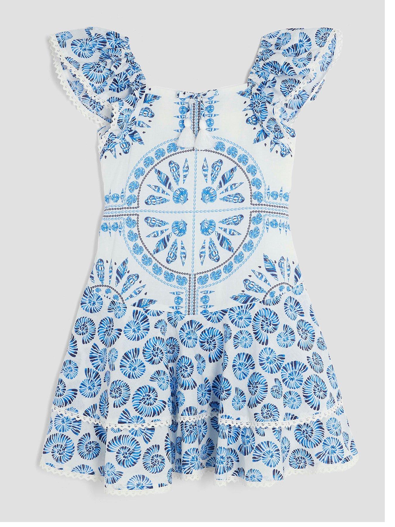 undefined Older Girls Shell Aztec Dress - Blue