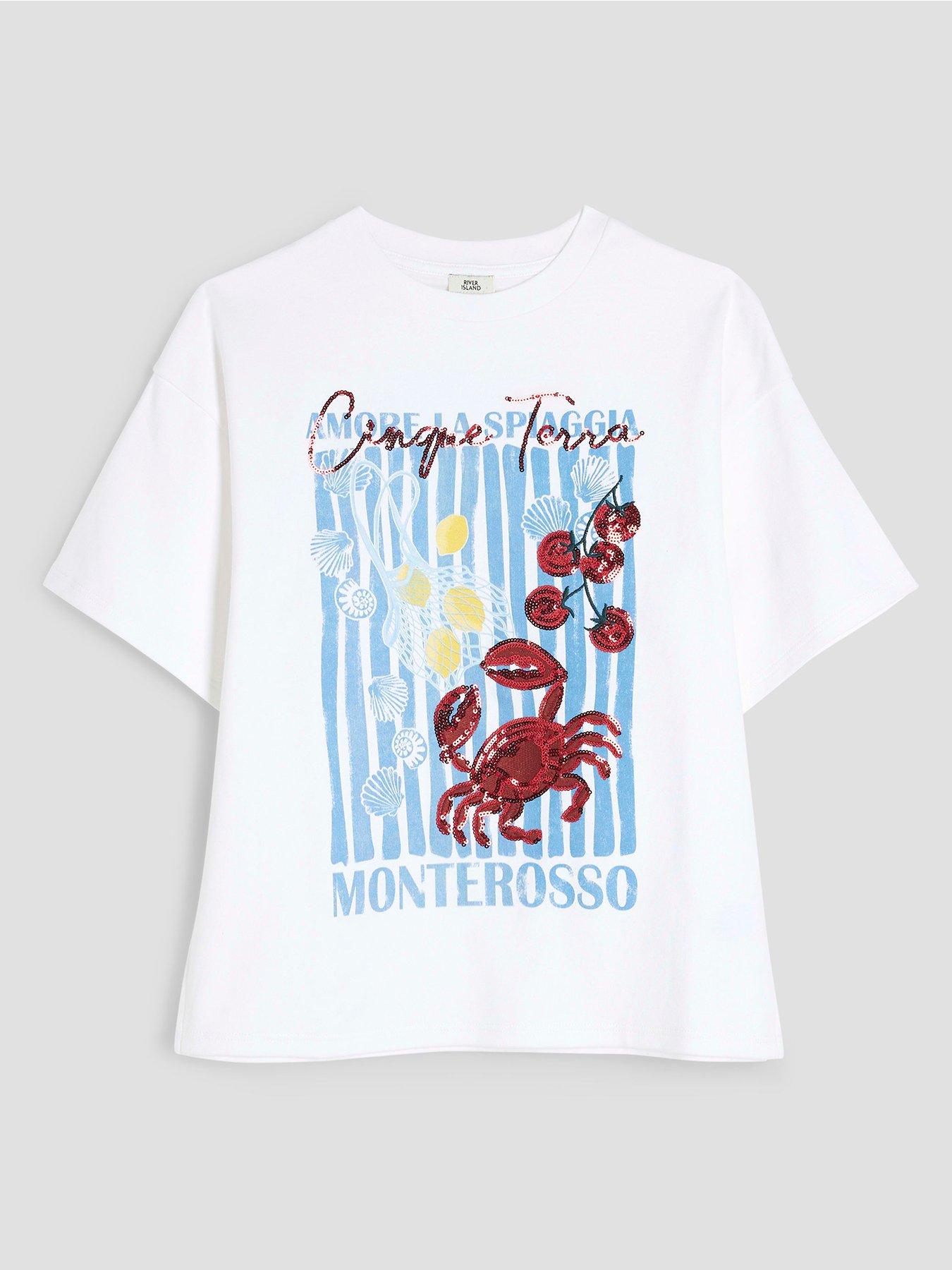 River Island Girls Crab Sequin Embellished T-Shirt - White