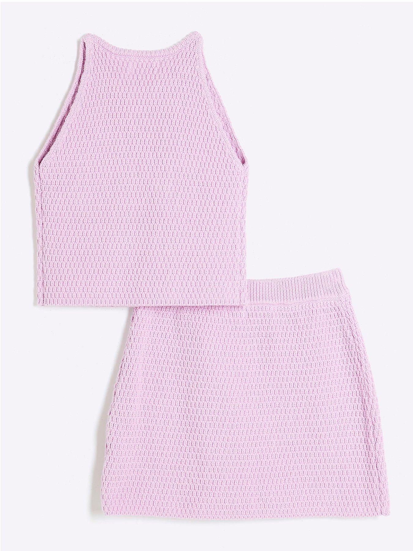  image of river-island-older-girl-crochet-floral-top-amp-skirt-set-purple
