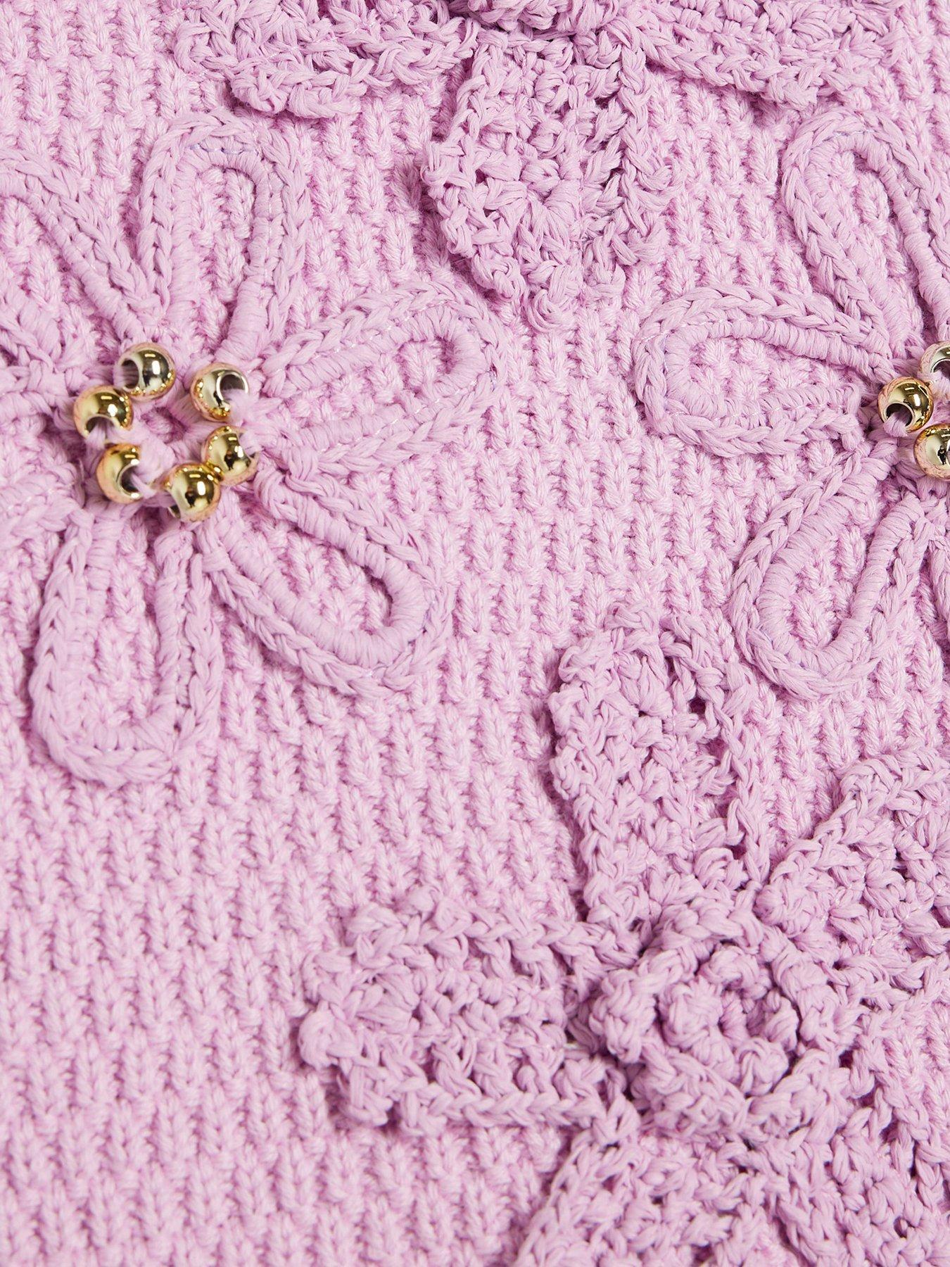  image of river-island-older-girl-crochet-floral-top-amp-skirt-set-purple