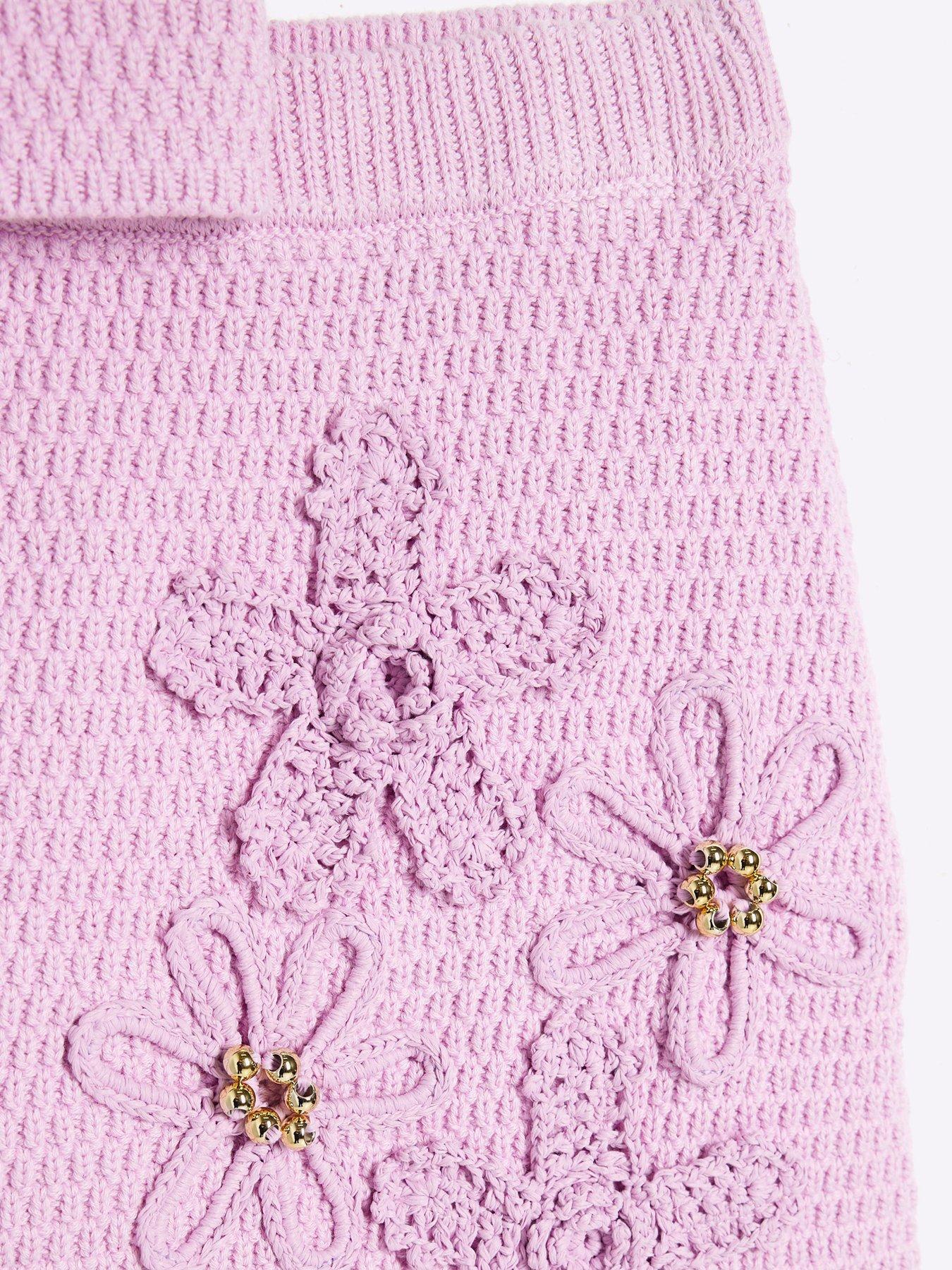  image of river-island-older-girl-crochet-floral-top-amp-skirt-set-purple