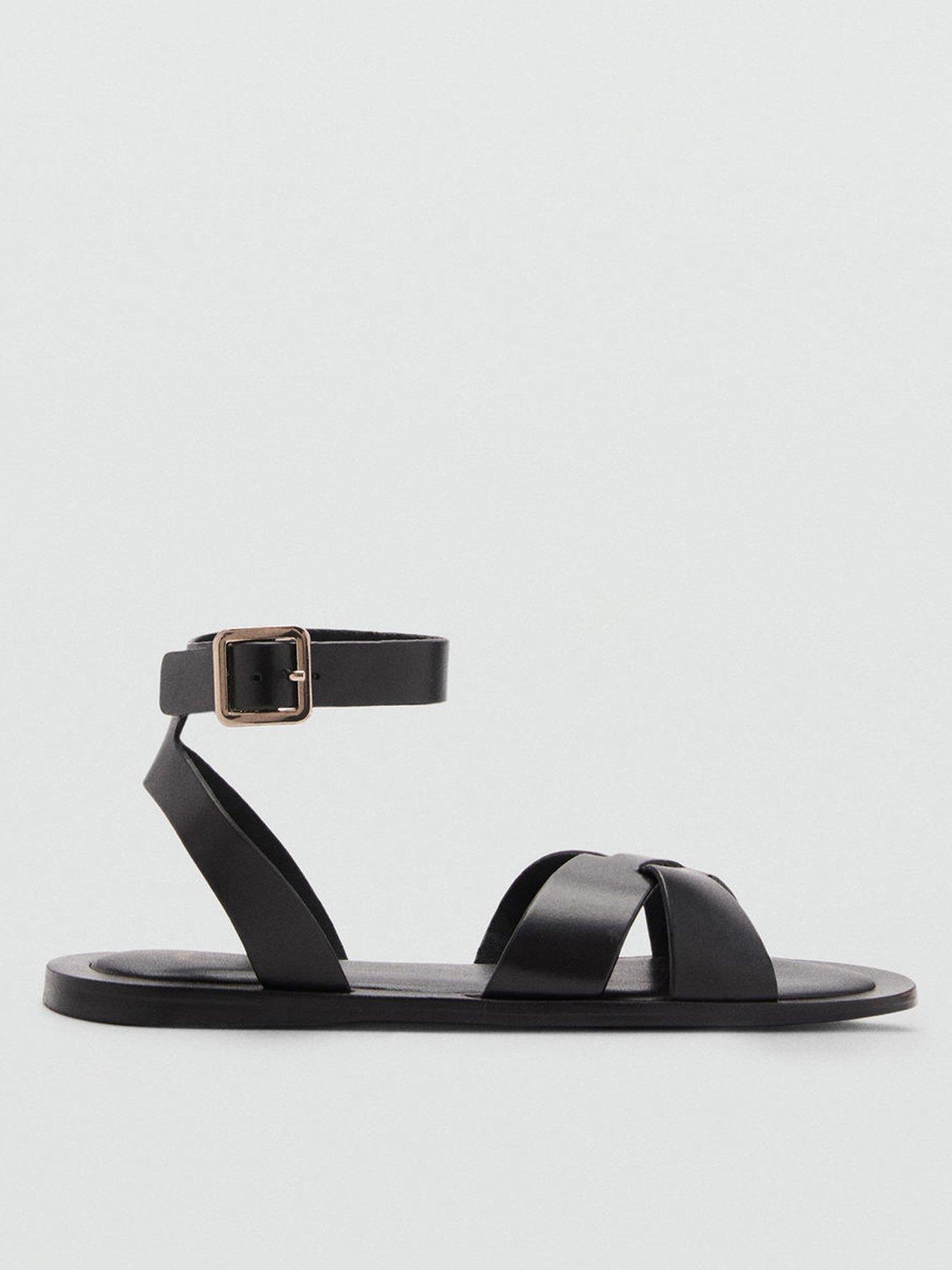 Mango Leather Sandals With Buckle Strap - Black