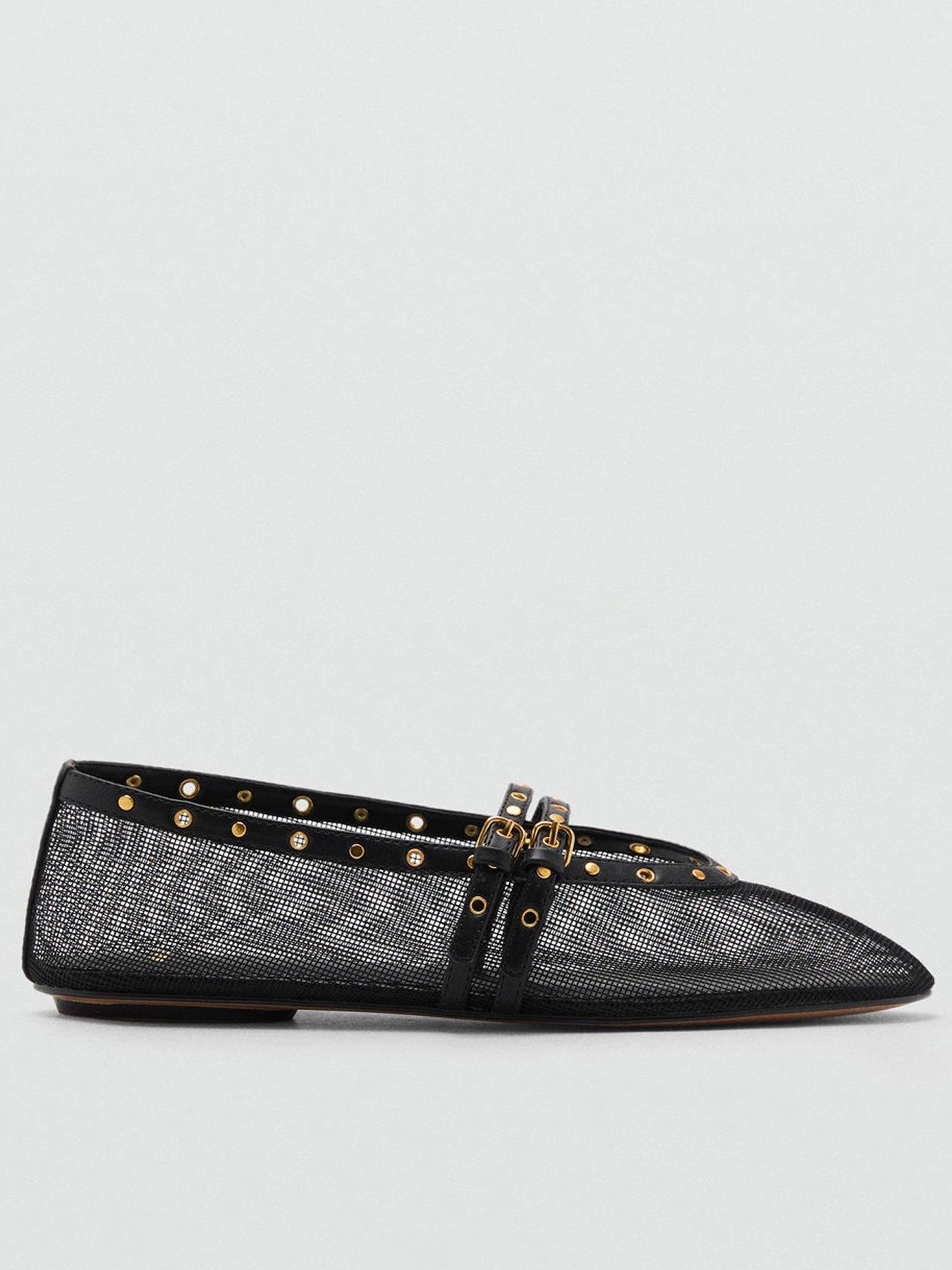  image of mango-mesh-ballerina-flats-with-die-cut-details-black
