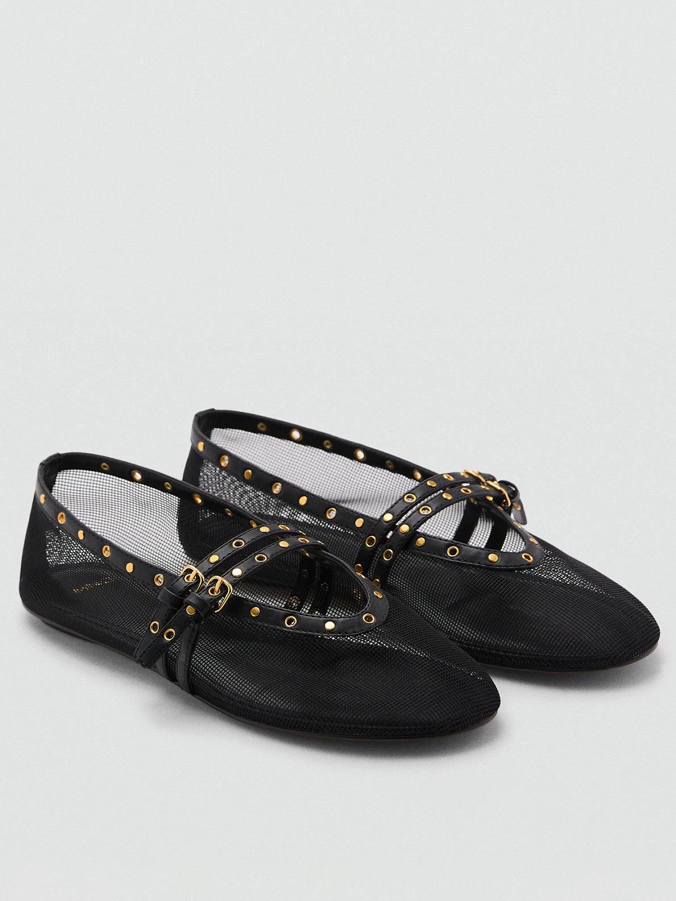  image of mango-mesh-ballerina-flats-with-die-cut-details-black