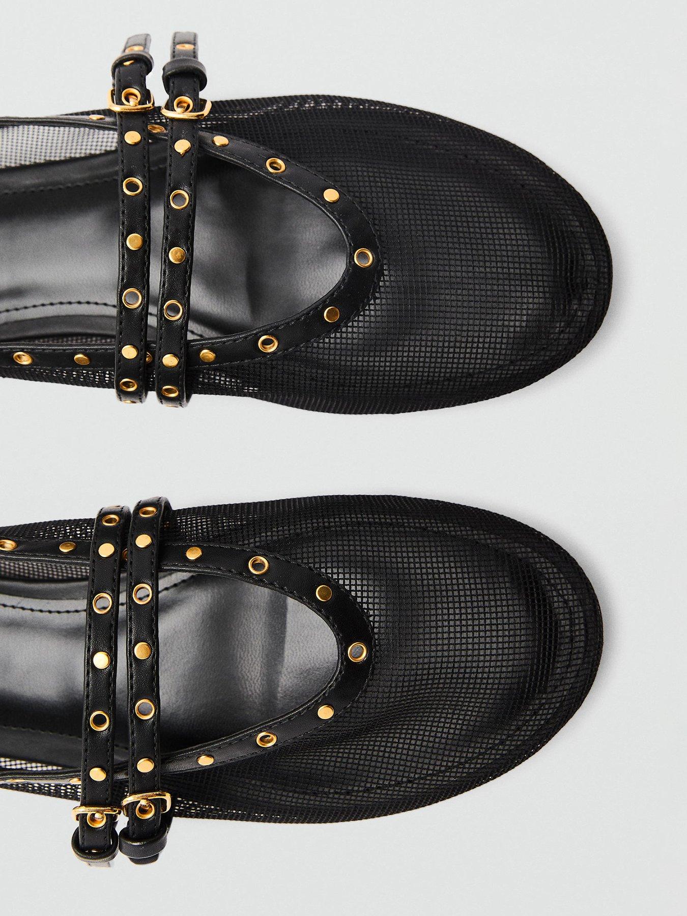  image of mango-mesh-ballerina-flats-with-die-cut-details-black