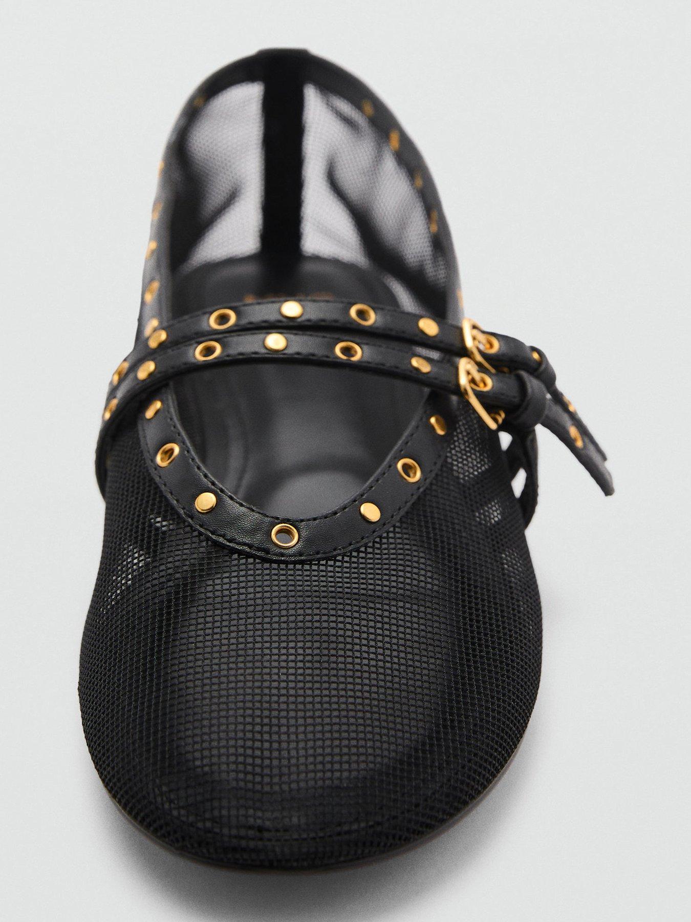  image of mango-mesh-ballerina-flats-with-die-cut-details-black