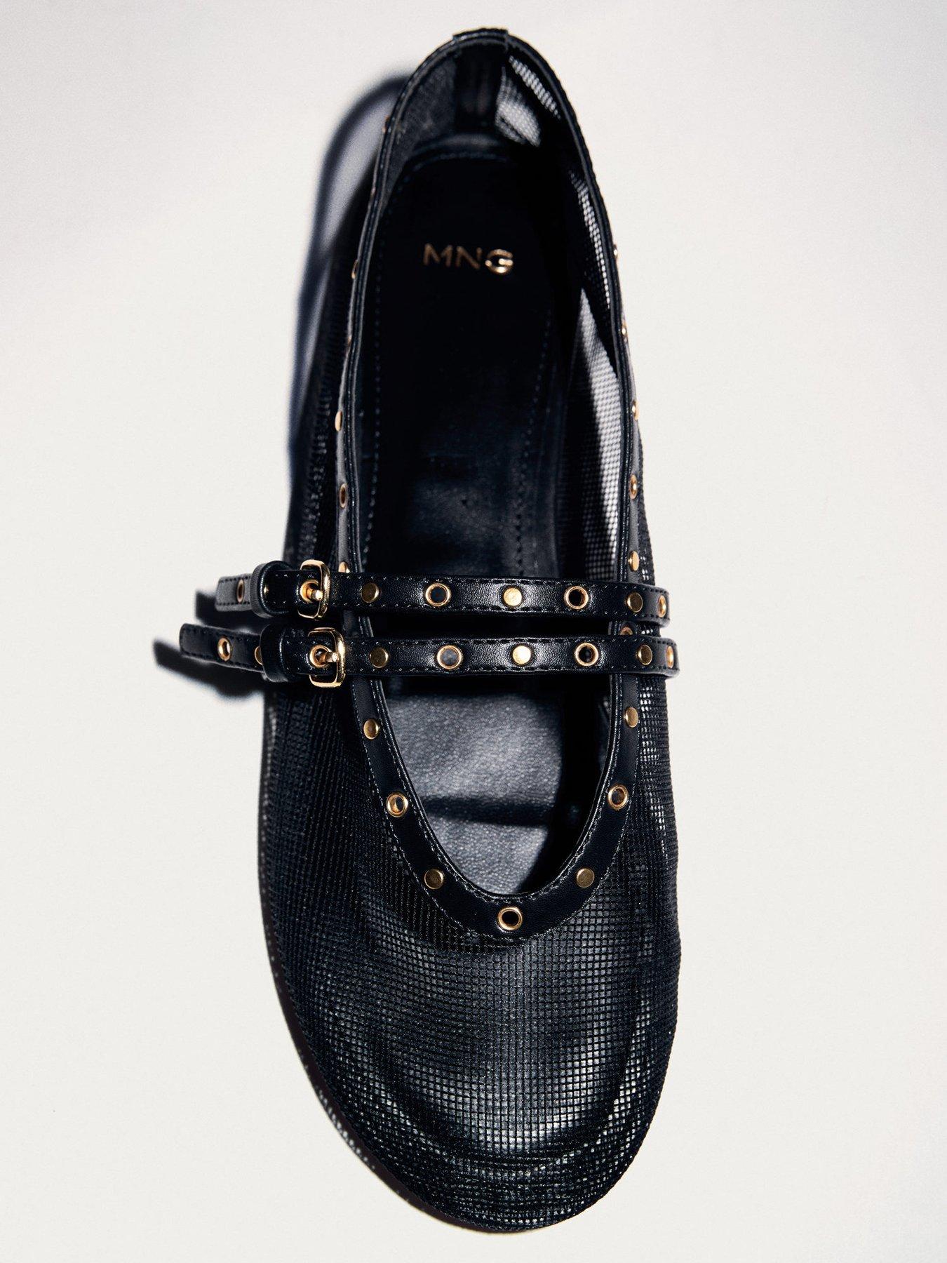  image of mango-mesh-ballerina-flats-with-die-cut-details-black
