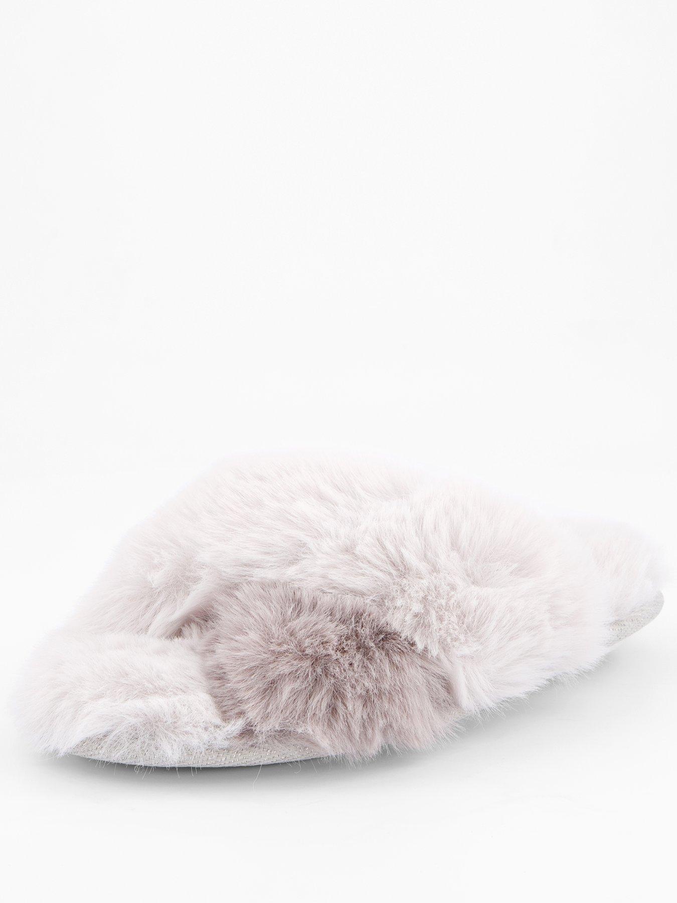 stillFront image of the-very-collection-girls-cross-over-fluffy-slipper-grey