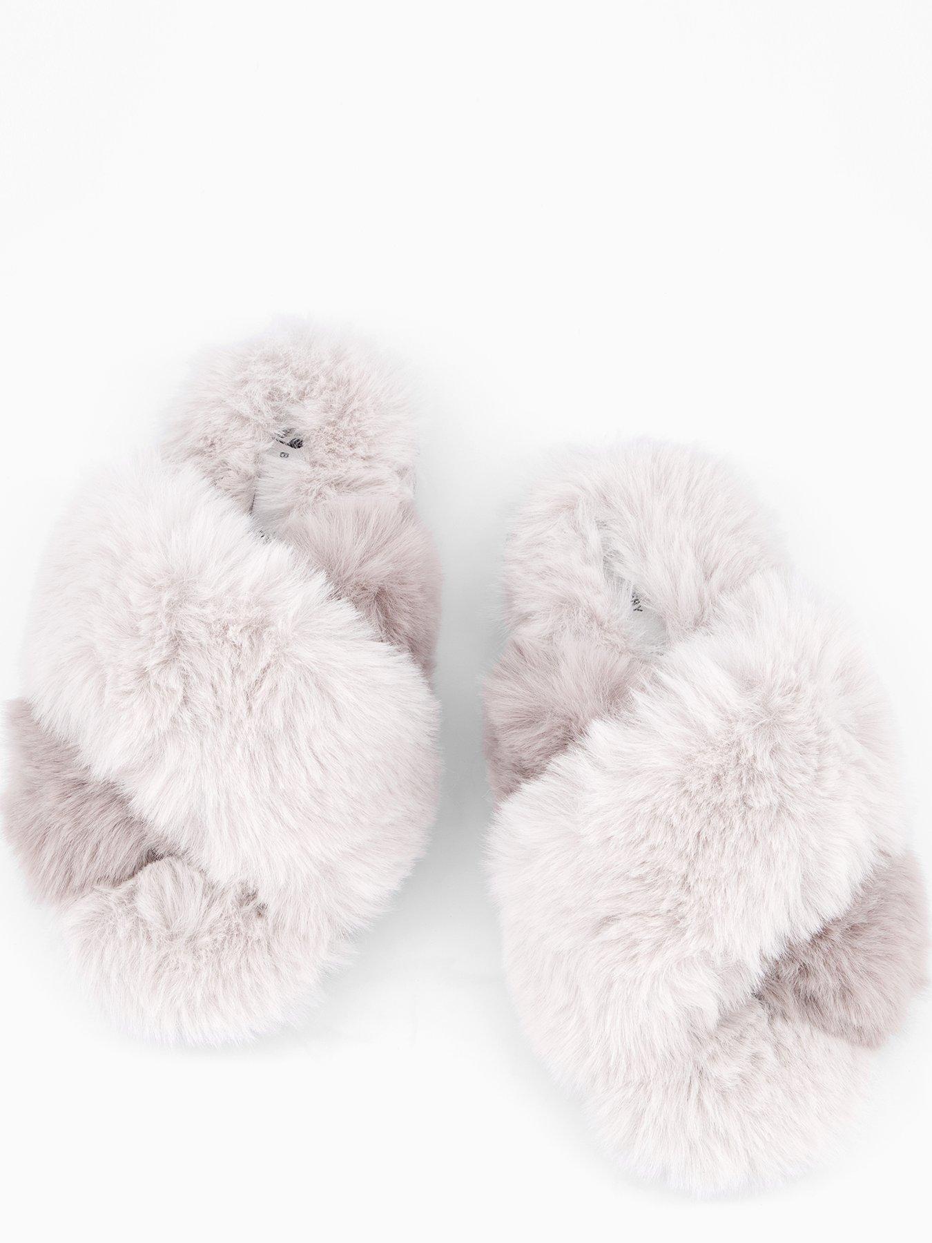 Image 3 of 7 of V by Very Girls Cross Over Fluffy Slipper - Grey