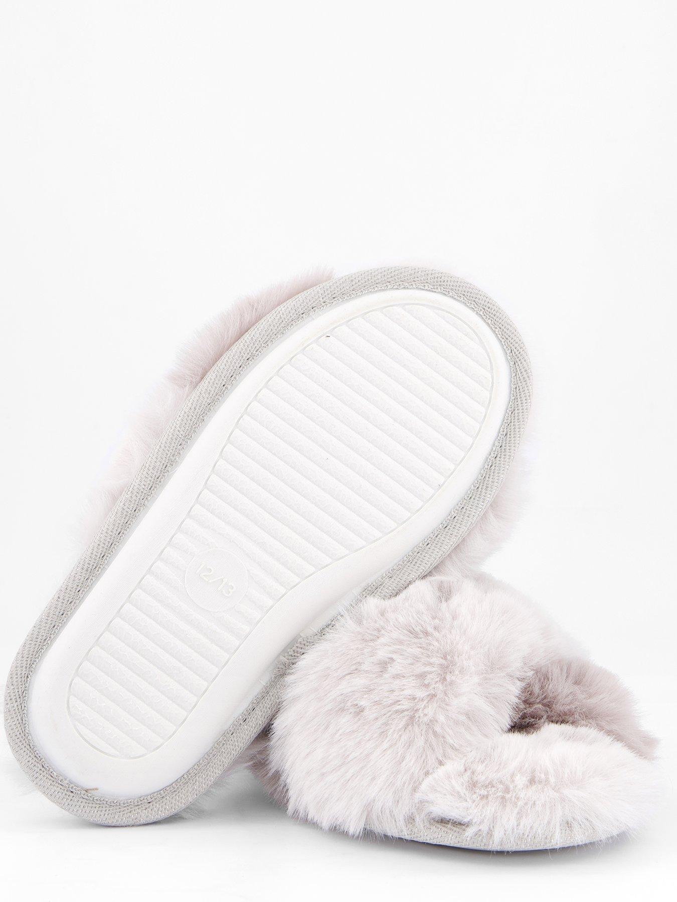  image of the-very-collection-girls-cross-over-fluffy-slipper-grey