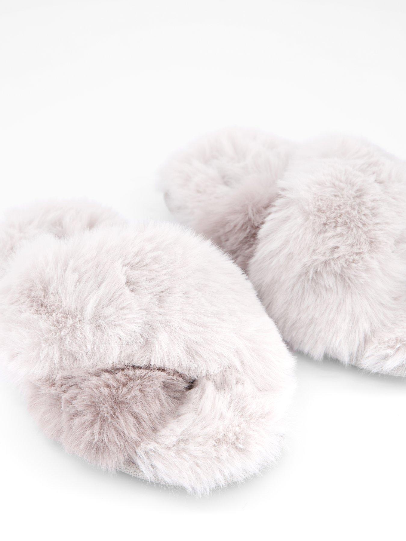  image of the-very-collection-girls-cross-over-fluffy-slipper-grey