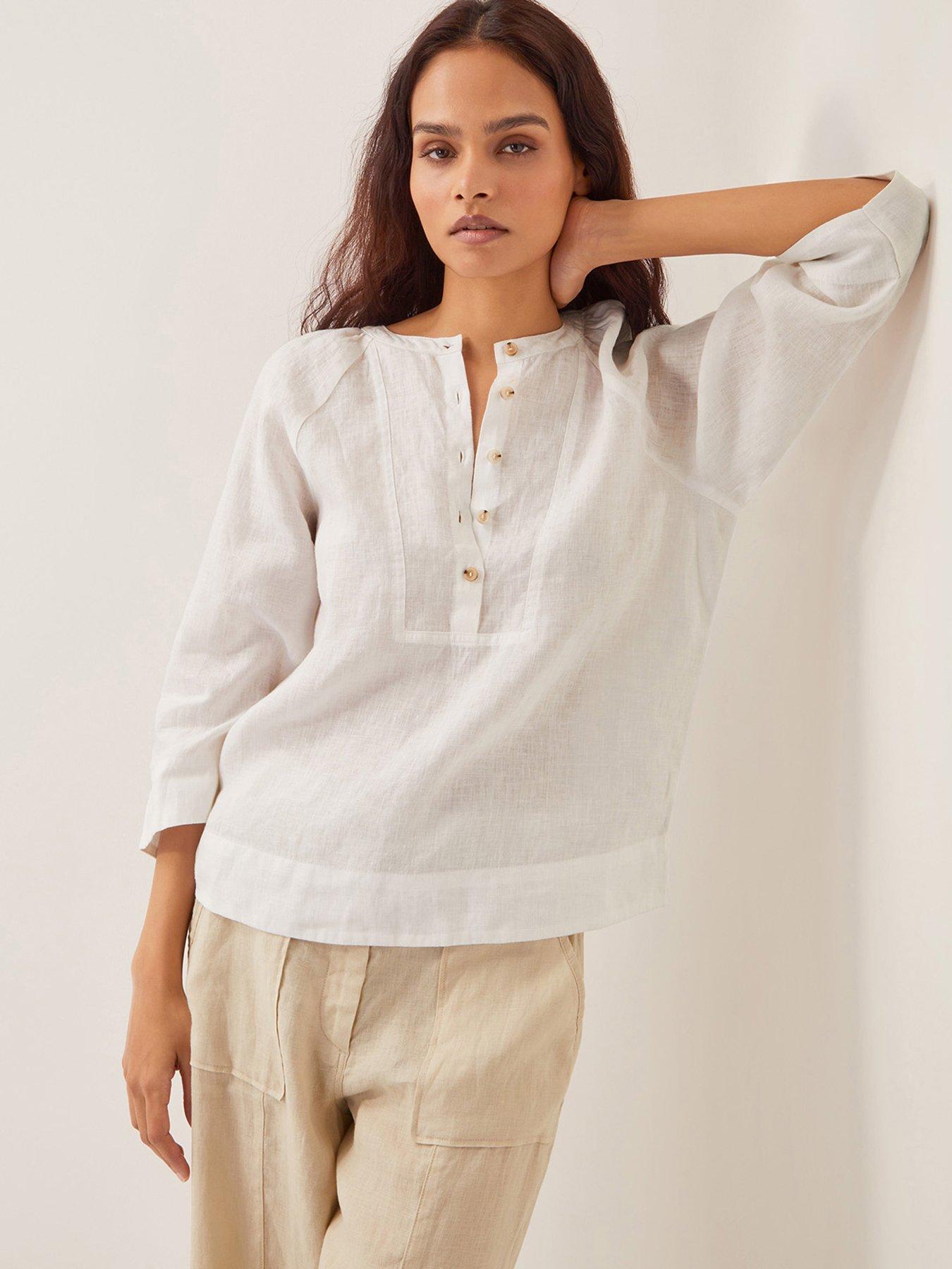undefined Rosa Bib Linen Top - White