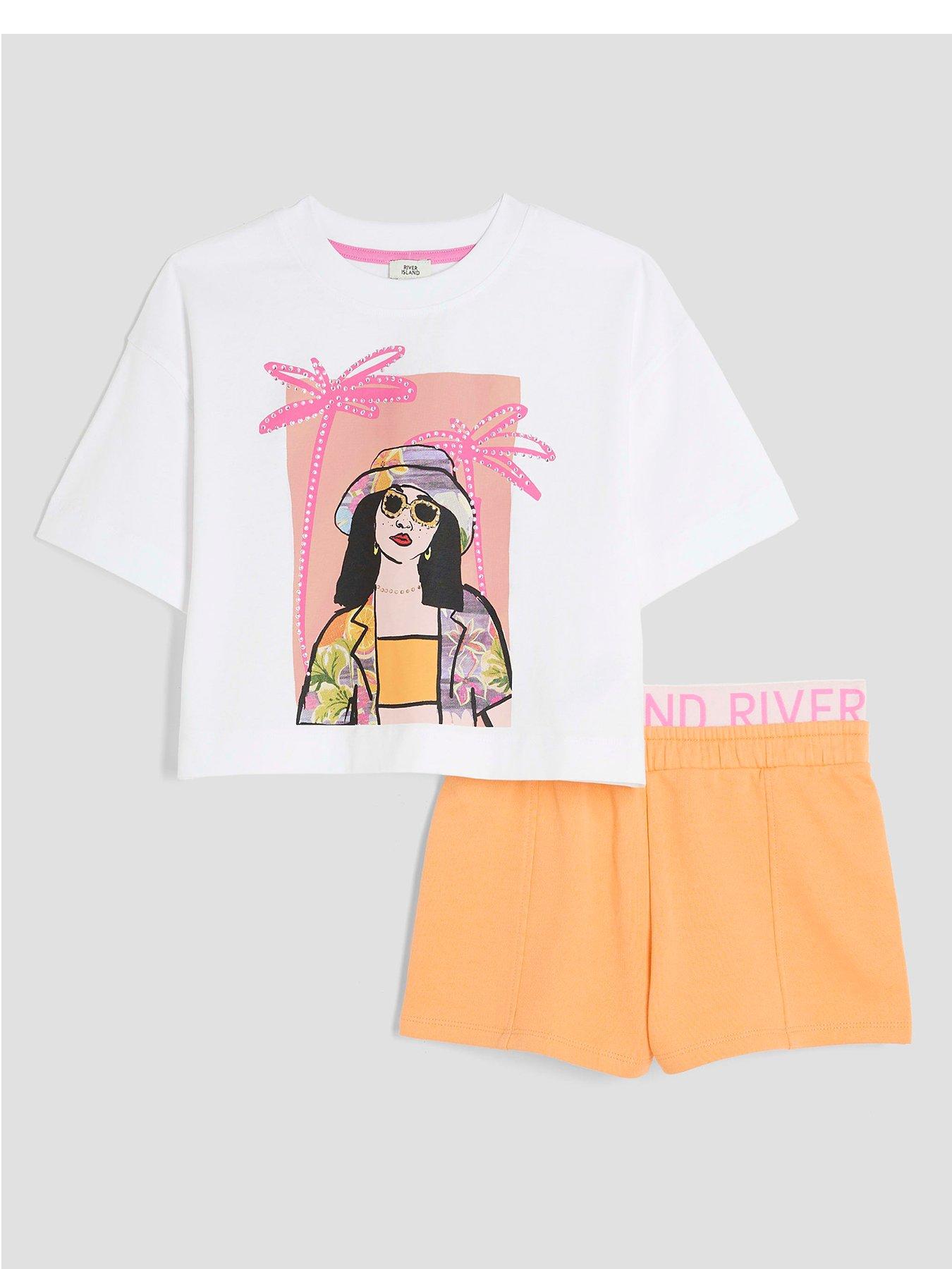 undefined Older Girls Girl Runner Shorts Set  - Orange