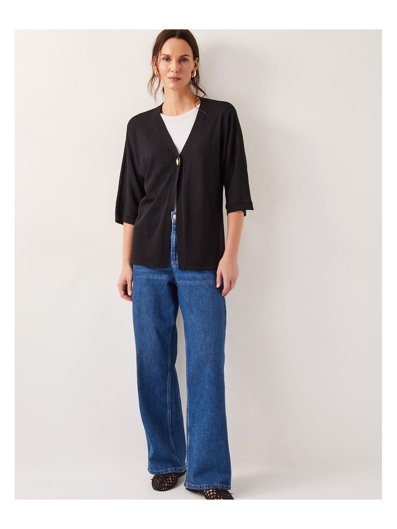  image of monsoon-beth-button-cardigan-black