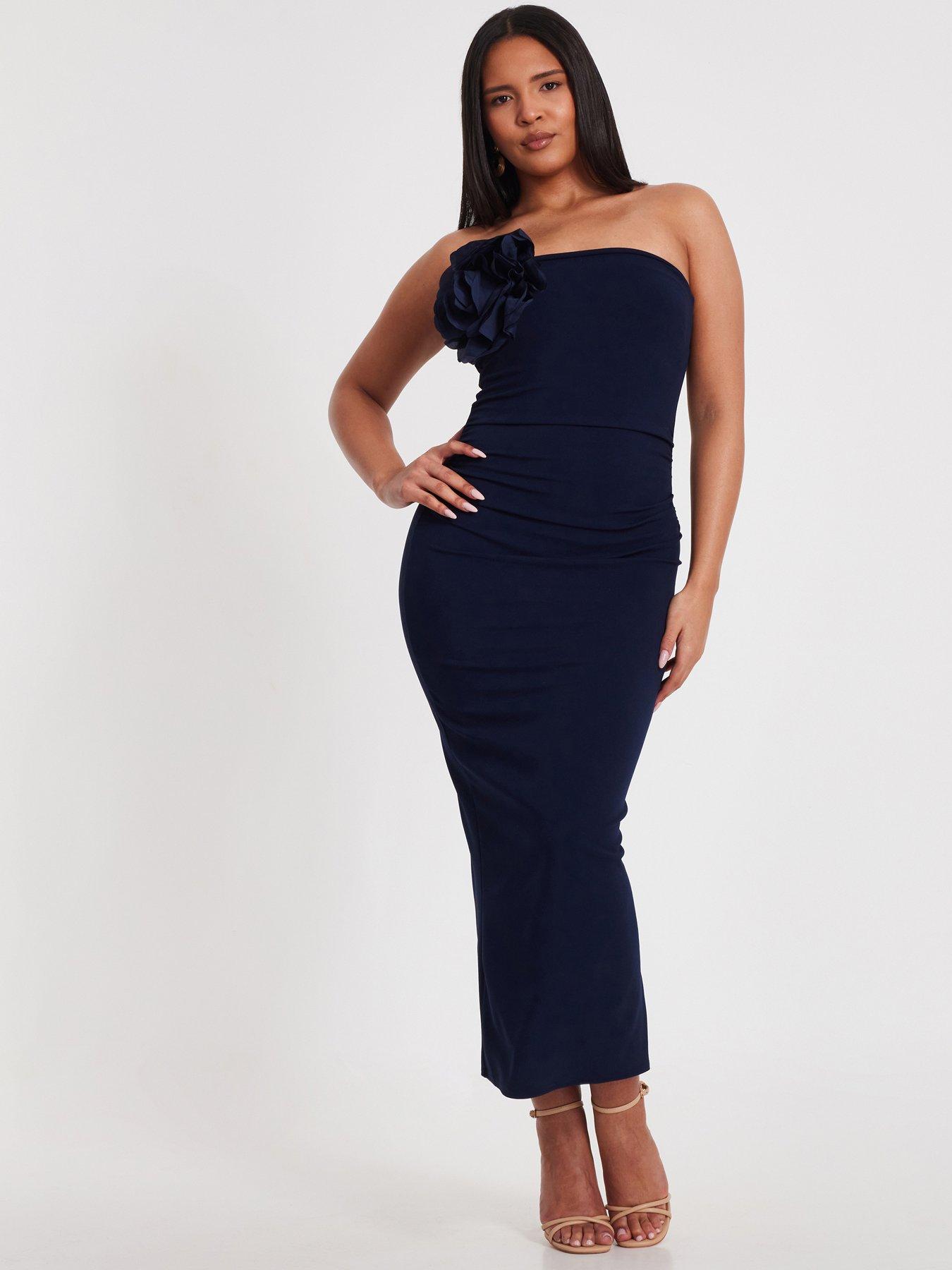 undefined Navy Flower Embellished Midaxi Dress