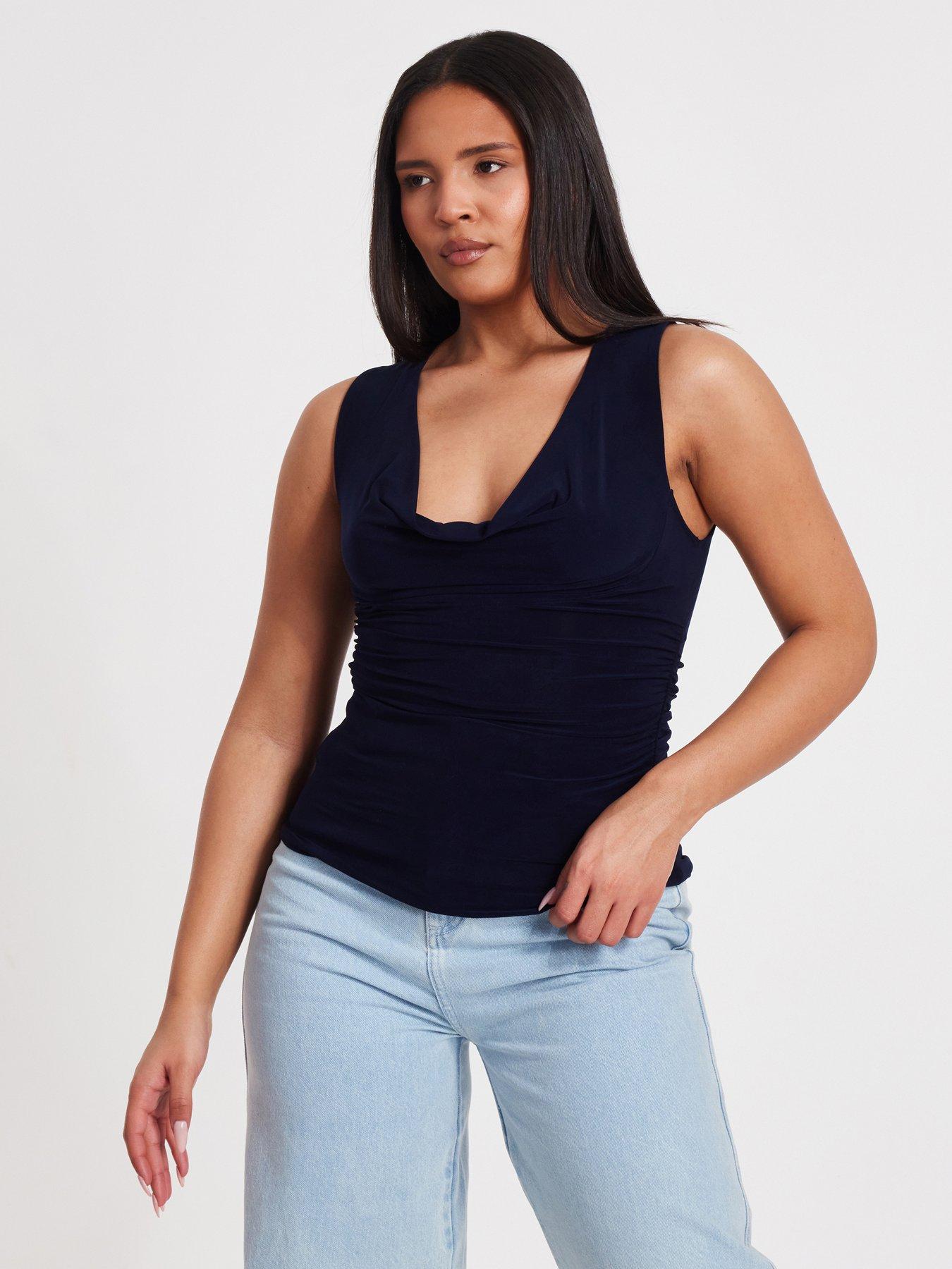 undefined Navy Drape Back Top