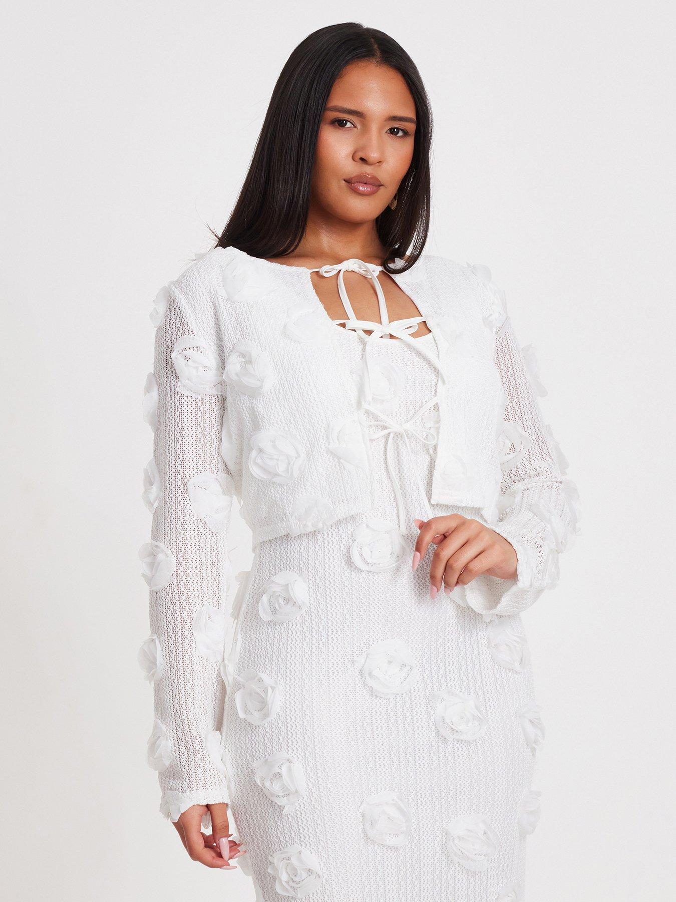 undefined White Floral Cropped Jacket
