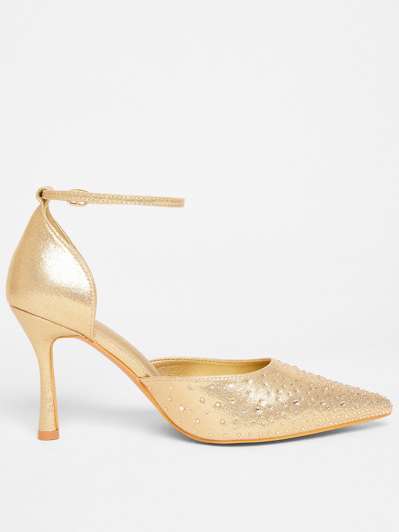 quiz-wide-fit-gold-scattered-diamante-court-heels