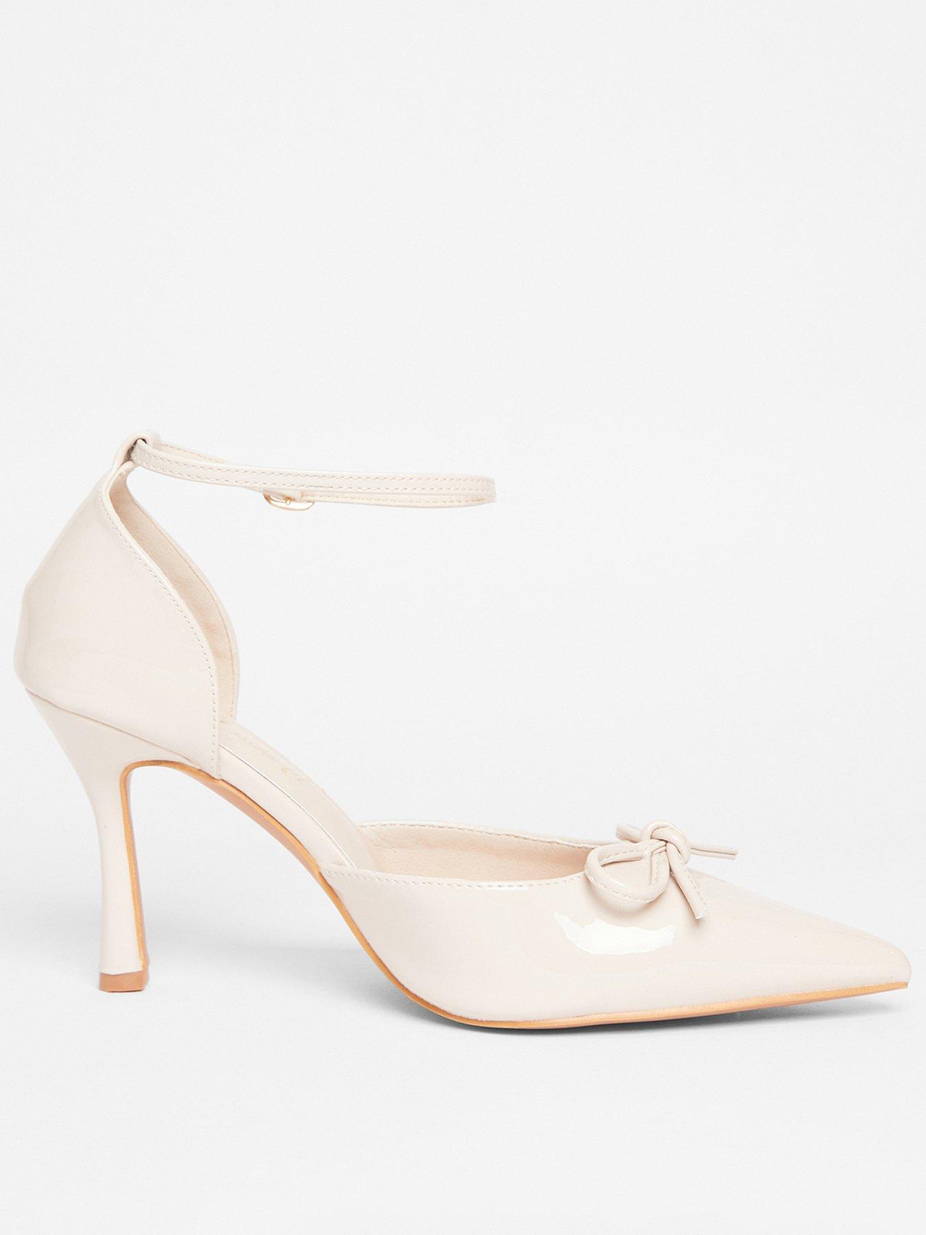Quiz Wide Fit Nude Patent Bow Court Heels | Littlewoods
