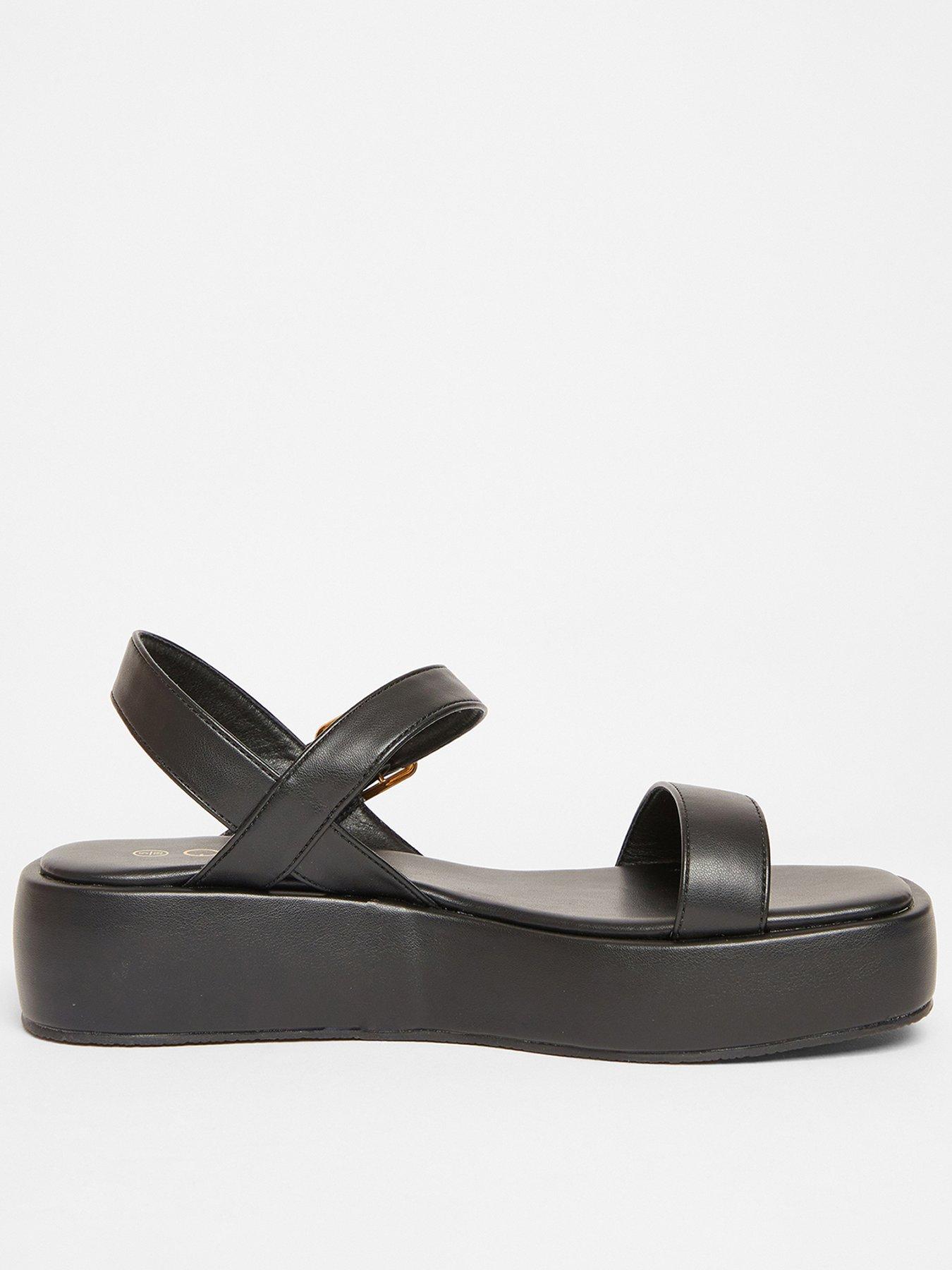 quiz-black-faux-leather-flatform-sandals