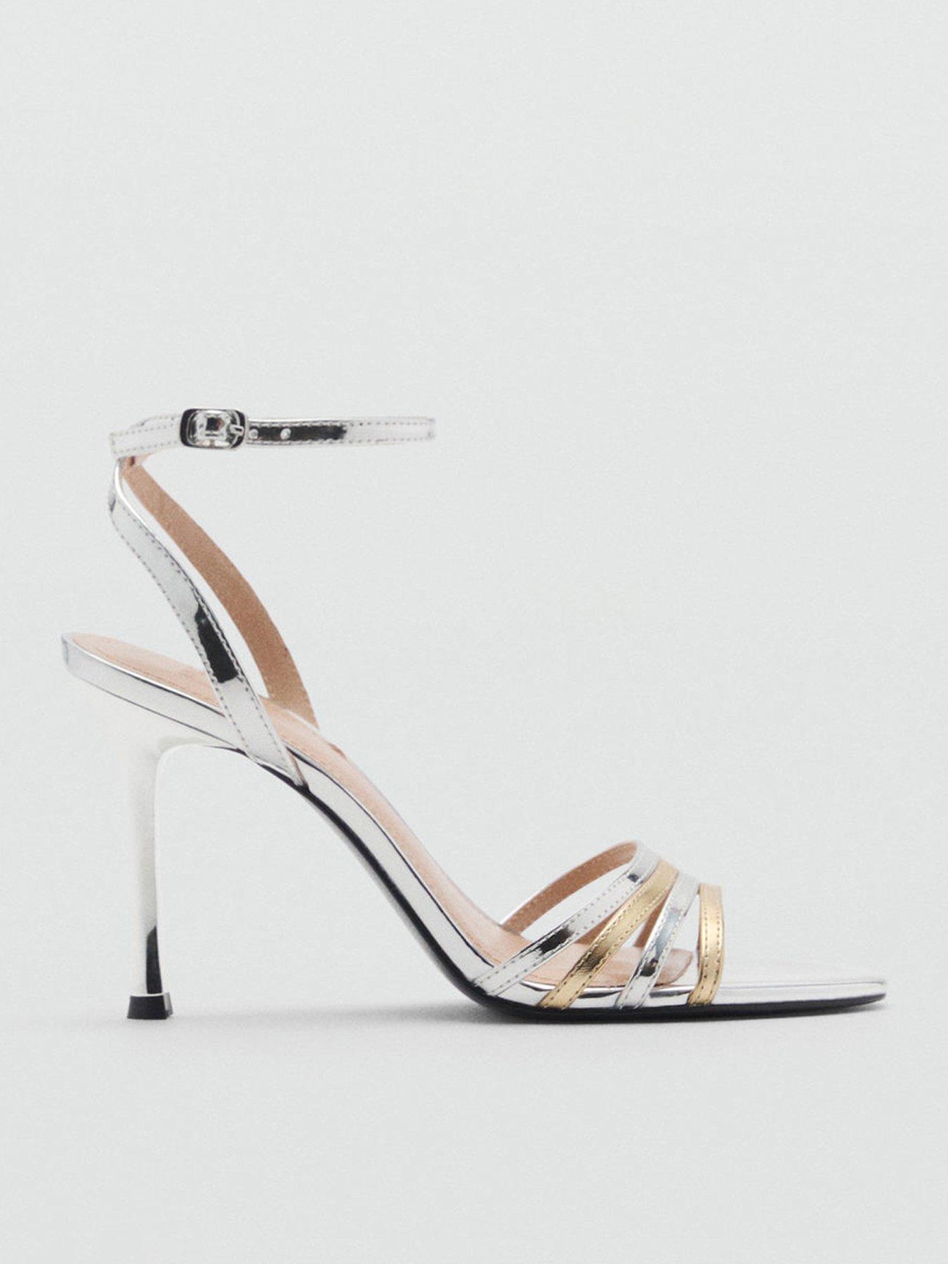  image of mango-combined-strap-heeled-sandals-silver