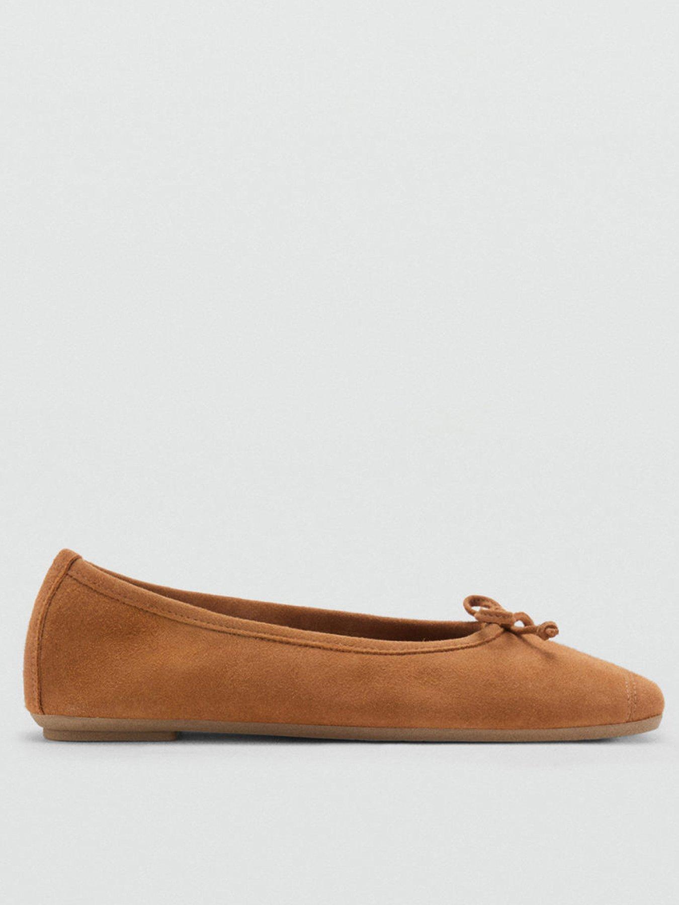 front image of mango-bow-suede-ballerina-brown