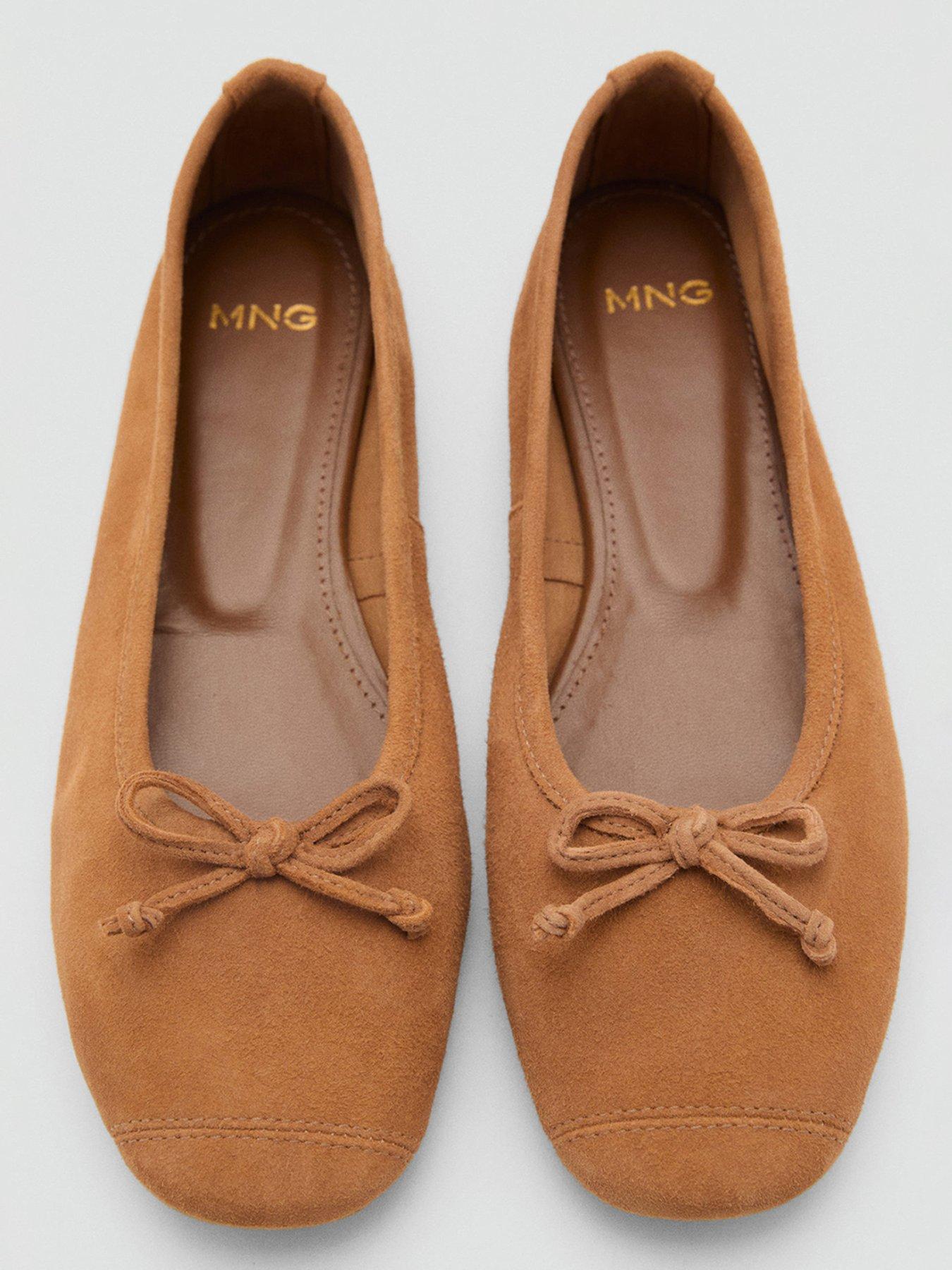  image of mango-bow-suede-ballerina-brown