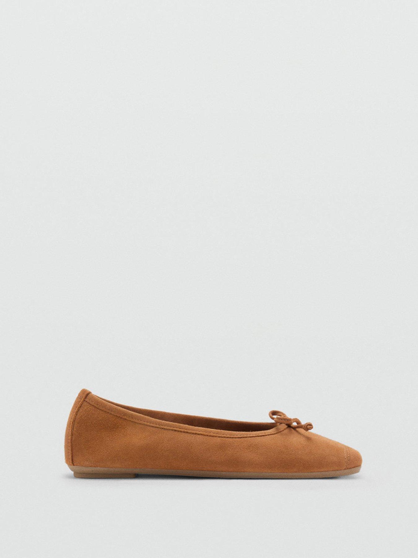  image of mango-bow-suede-ballerina-brown