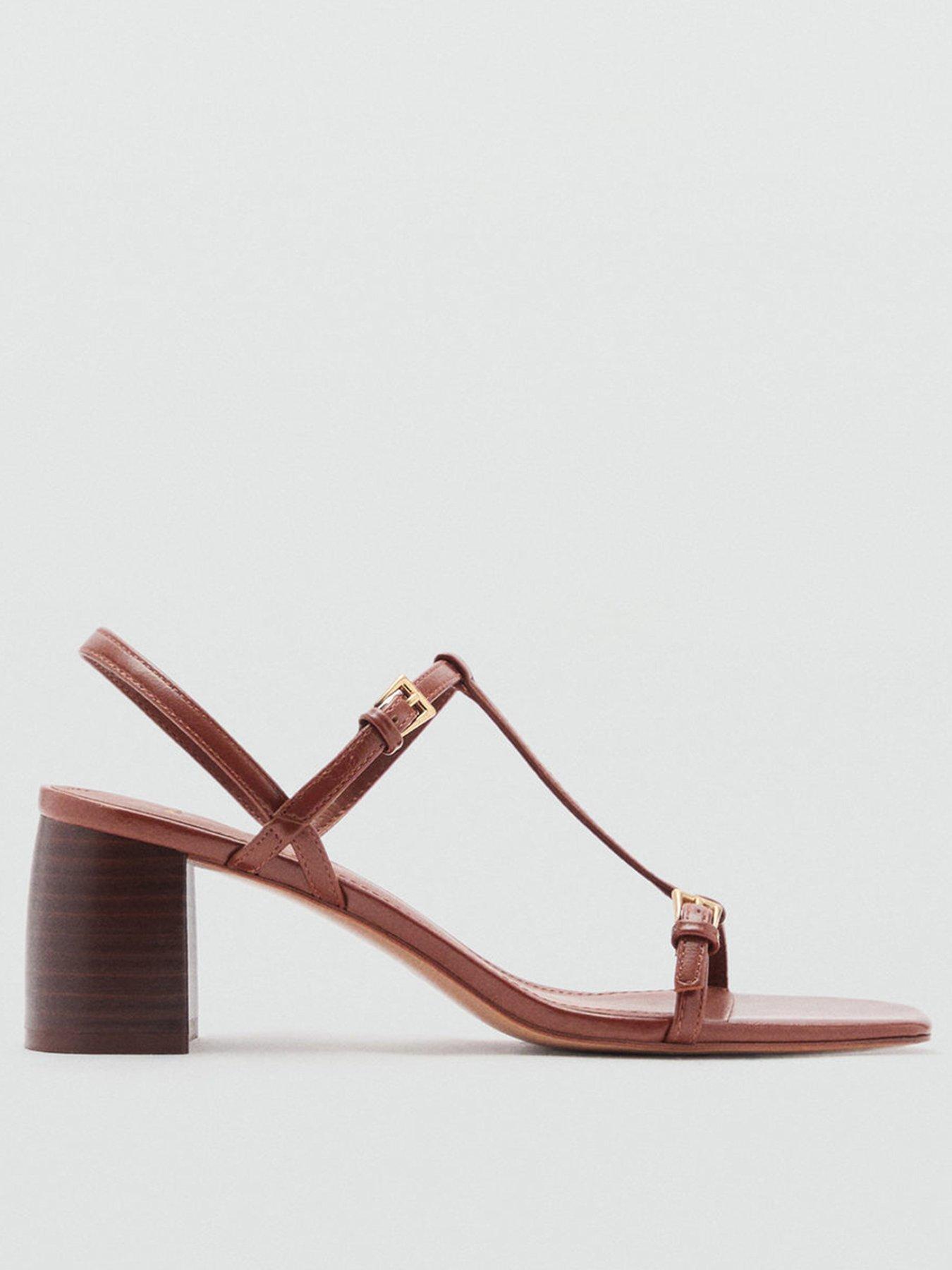  image of mango-high-heeled-sandals-with-buckle-straps-brown
